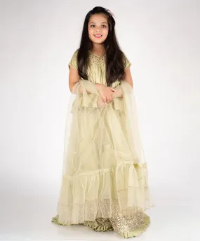 Green Colored Ethnic Lehenga for 9 Year Girl