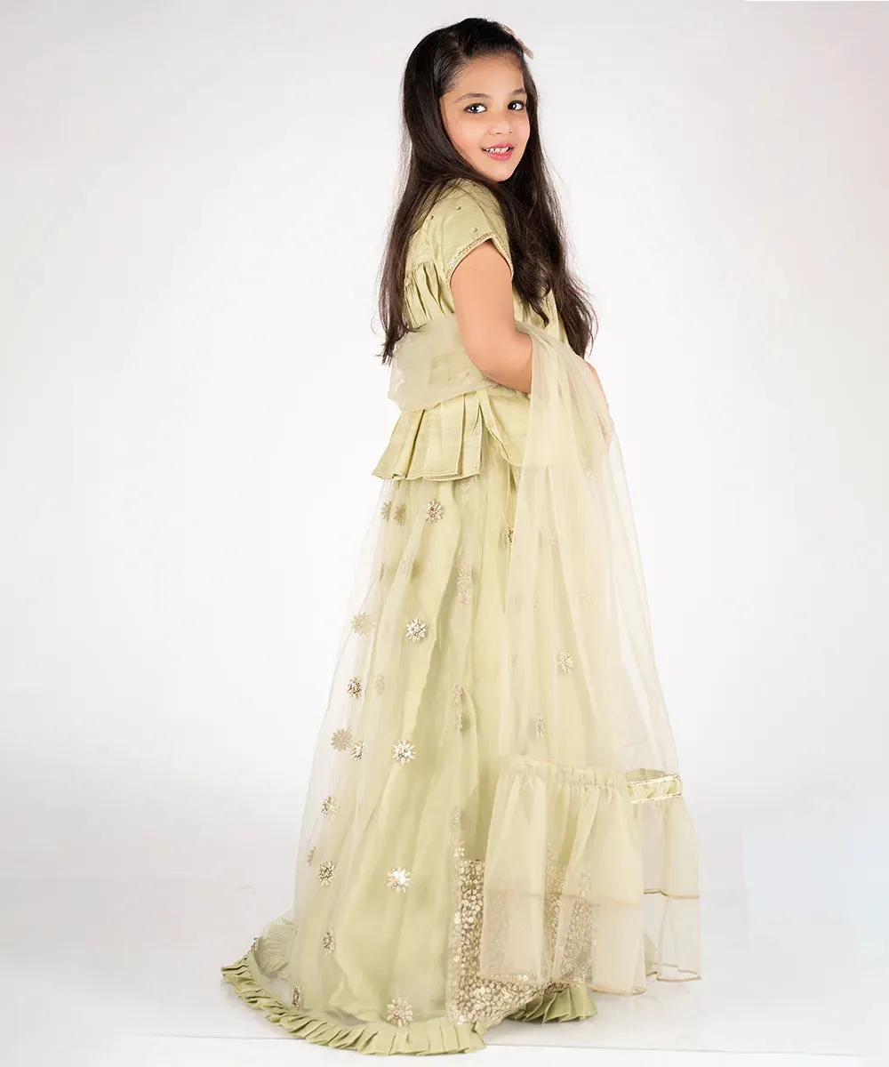 Green Colored Ethnic Lehenga for 9 Year Girl