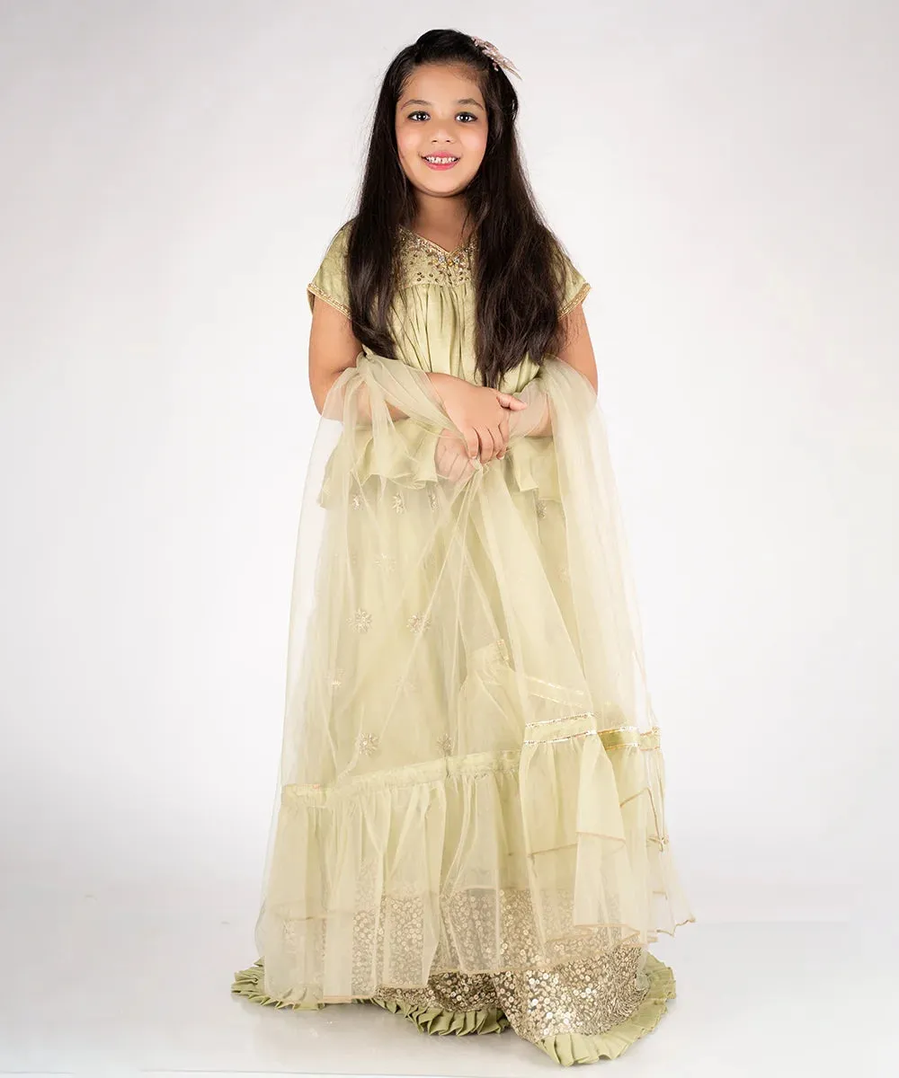 Green Colored Ethnic Lehenga for 9 Year Girl