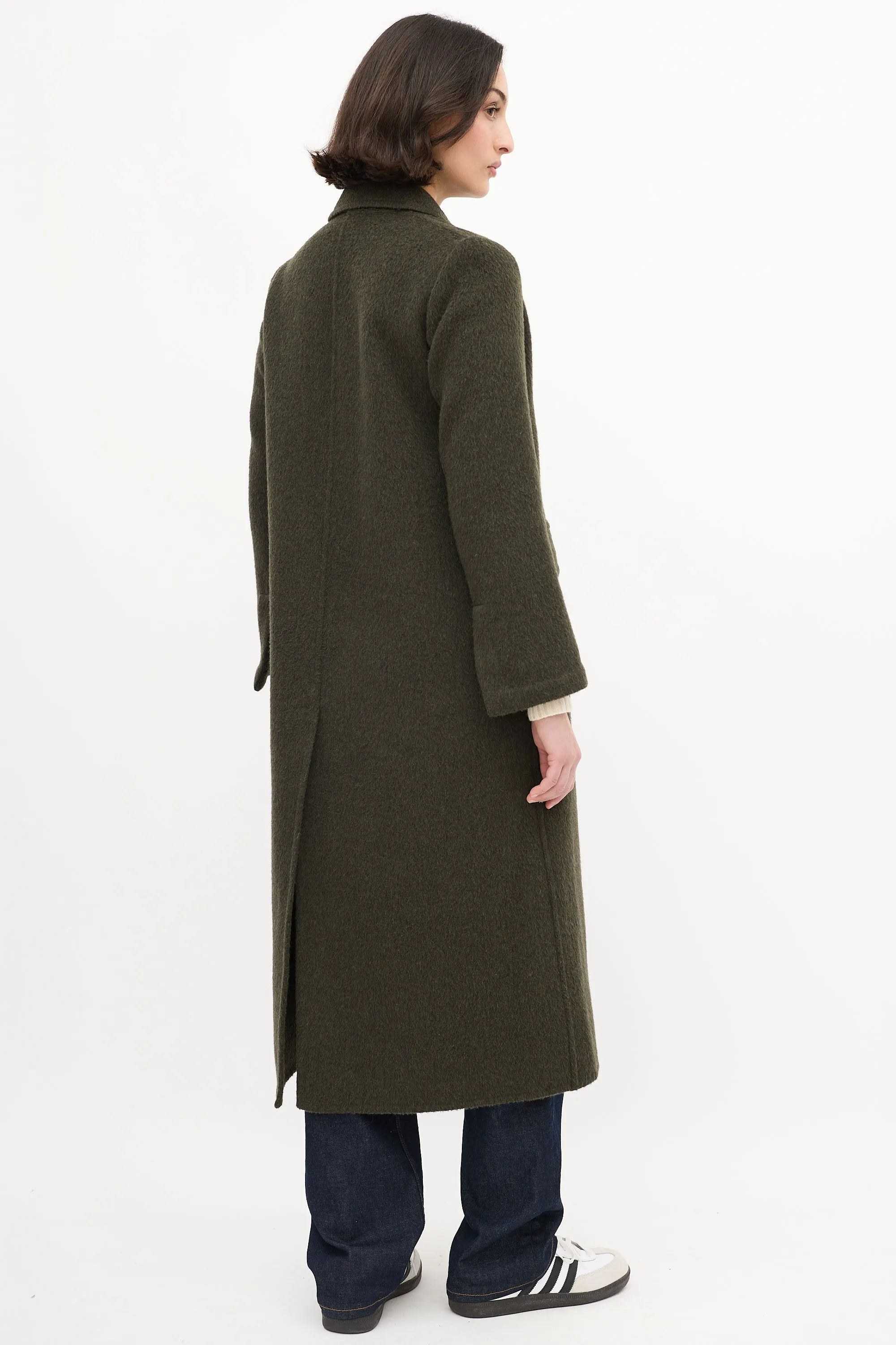 Green Wool Long Open Coat