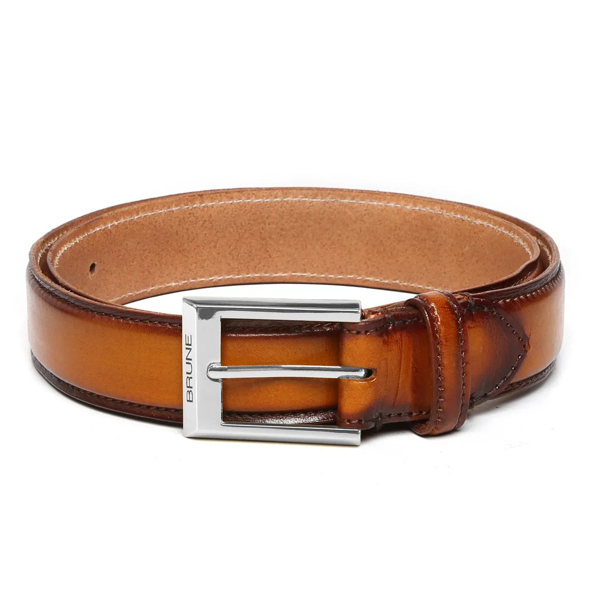 Hand Painted Leather Tan Belt With Silver Square Buckle