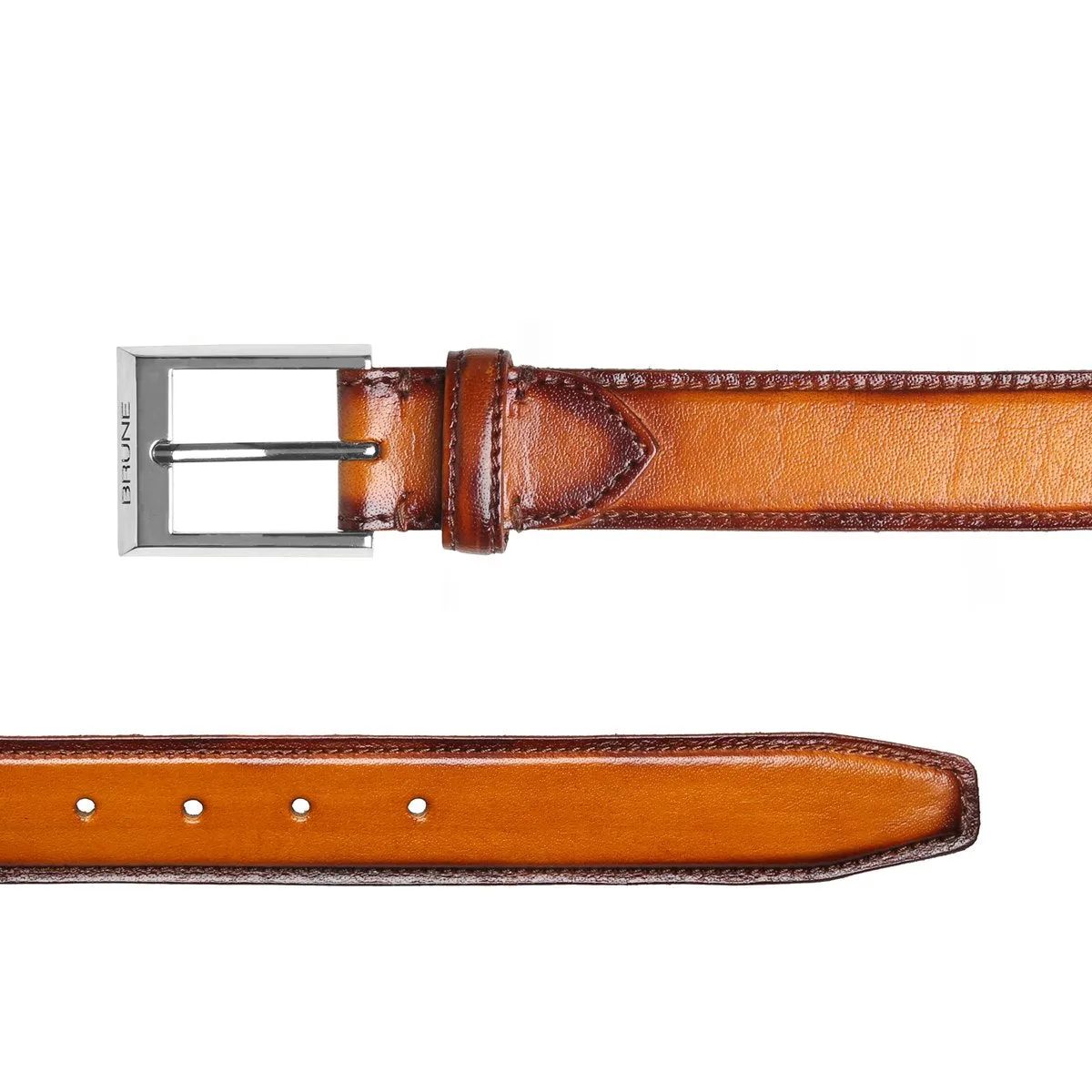 Hand Painted Leather Tan Belt With Silver Square Buckle