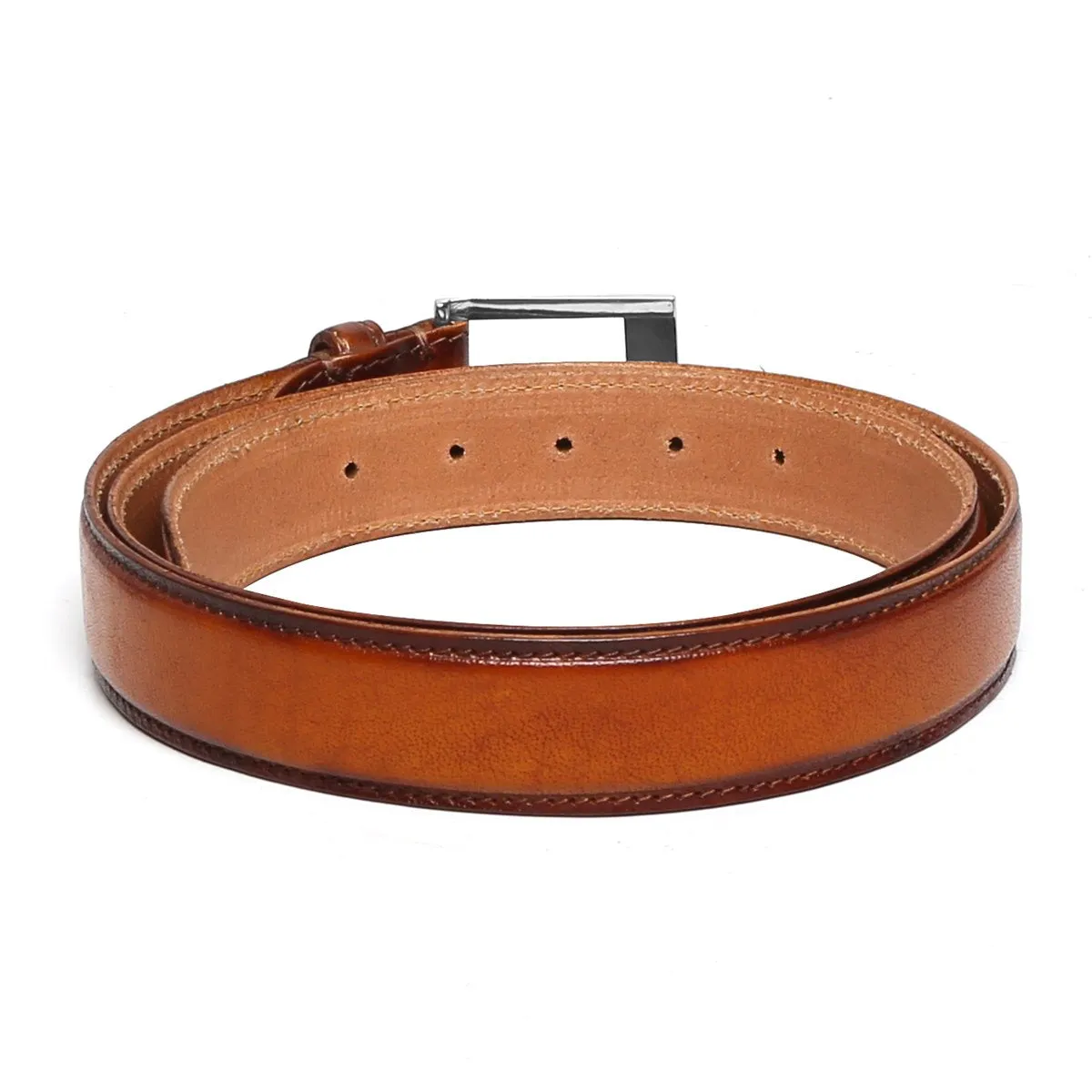 Hand Painted Leather Tan Belt With Silver Square Buckle