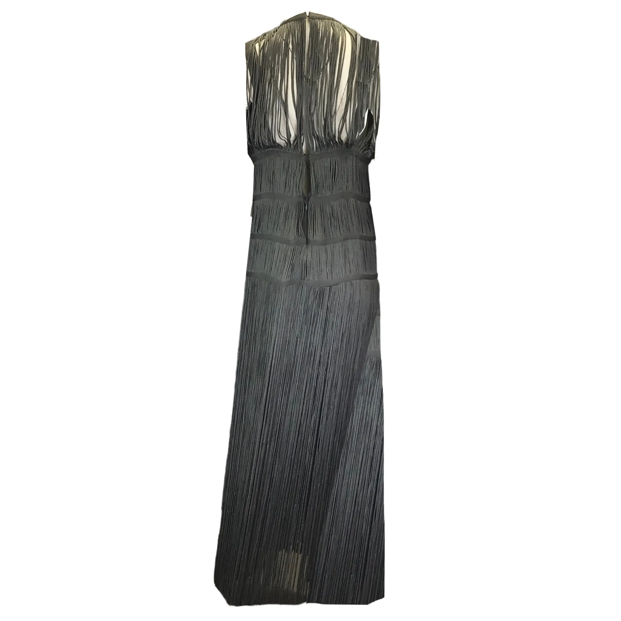 Herve Leger Charcoal Grey Fringed Knit Gown / Formal Dress