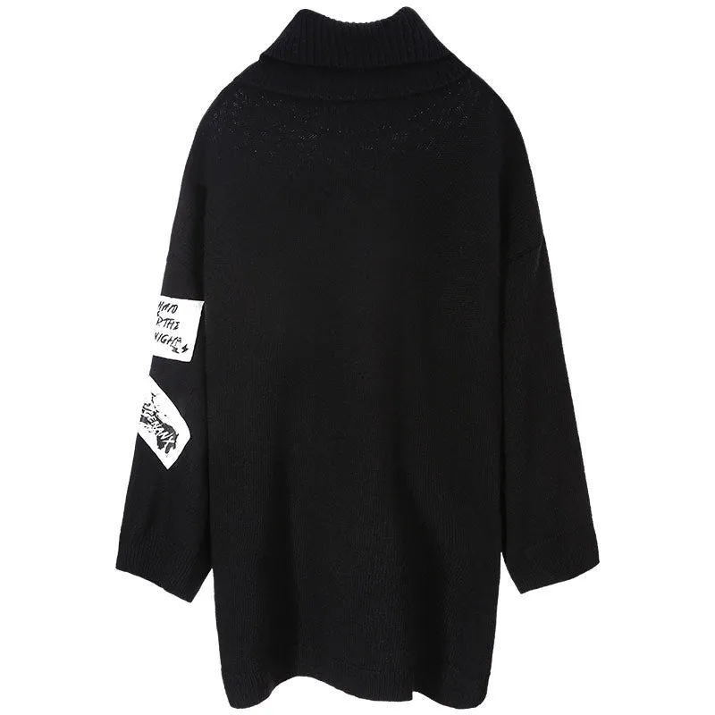 Hip Hop Patchwork Turtleneck Sweater