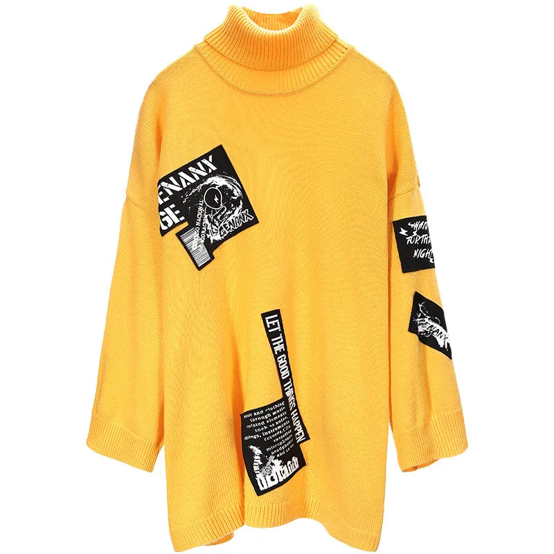 Hip Hop Patchwork Turtleneck Sweater