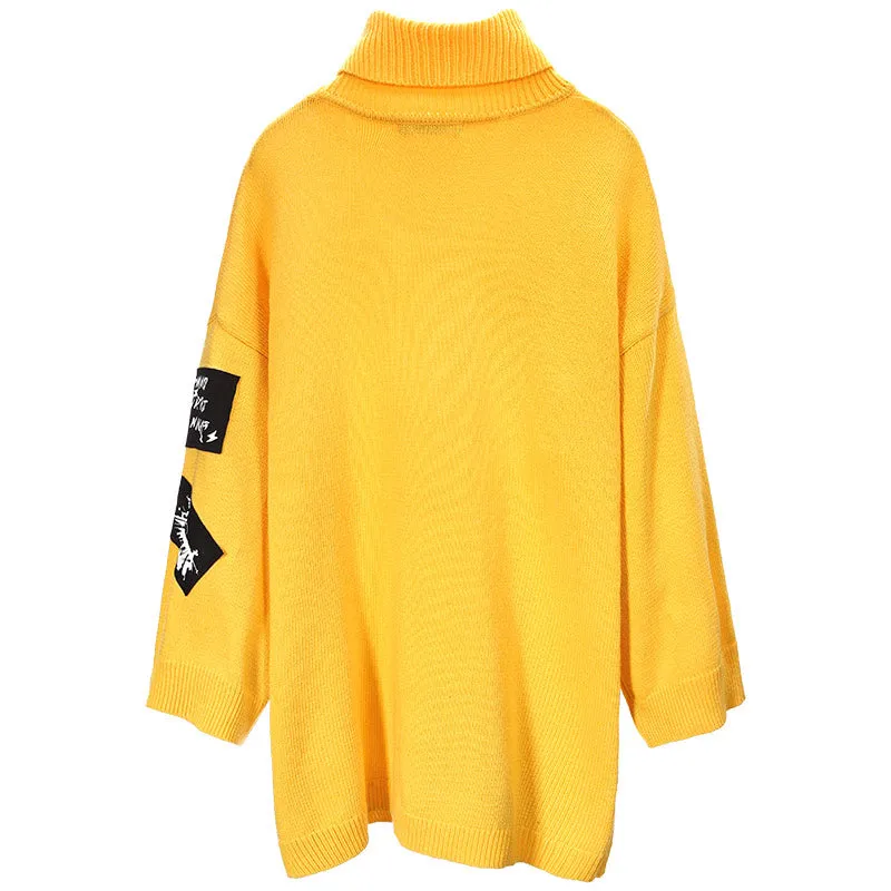 Hip Hop Patchwork Turtleneck Sweater