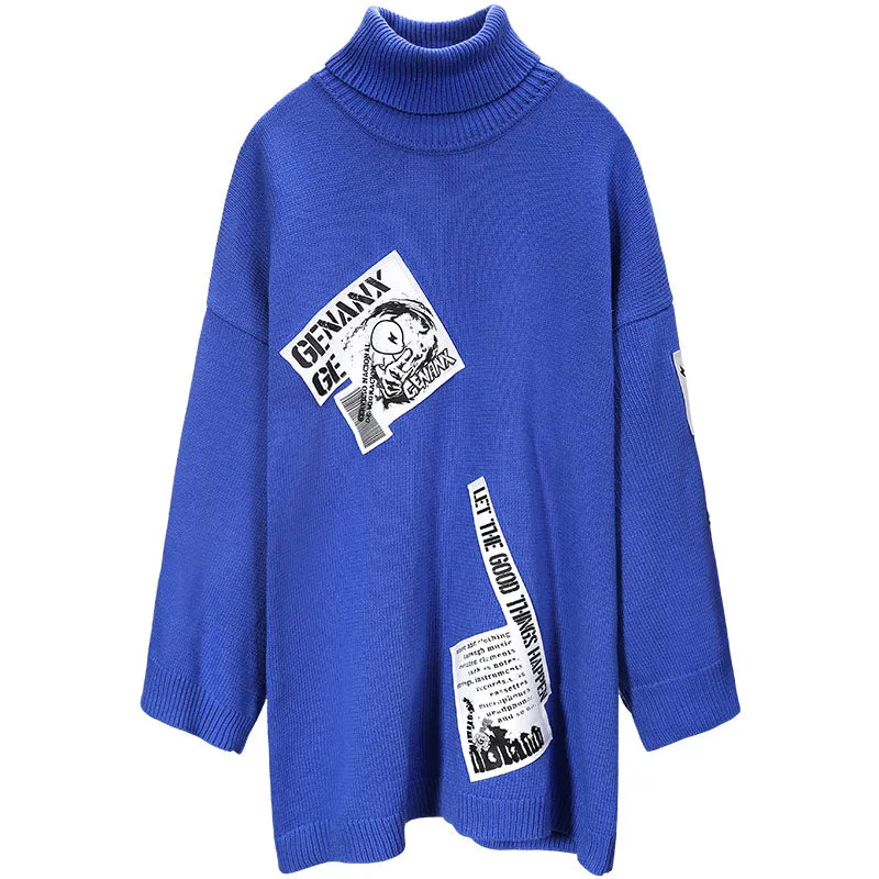 Hip Hop Patchwork Turtleneck Sweater