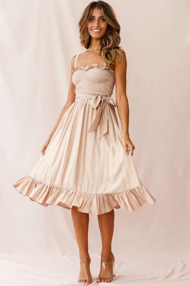 Honey Shirred Frill Midi Dress Mocha