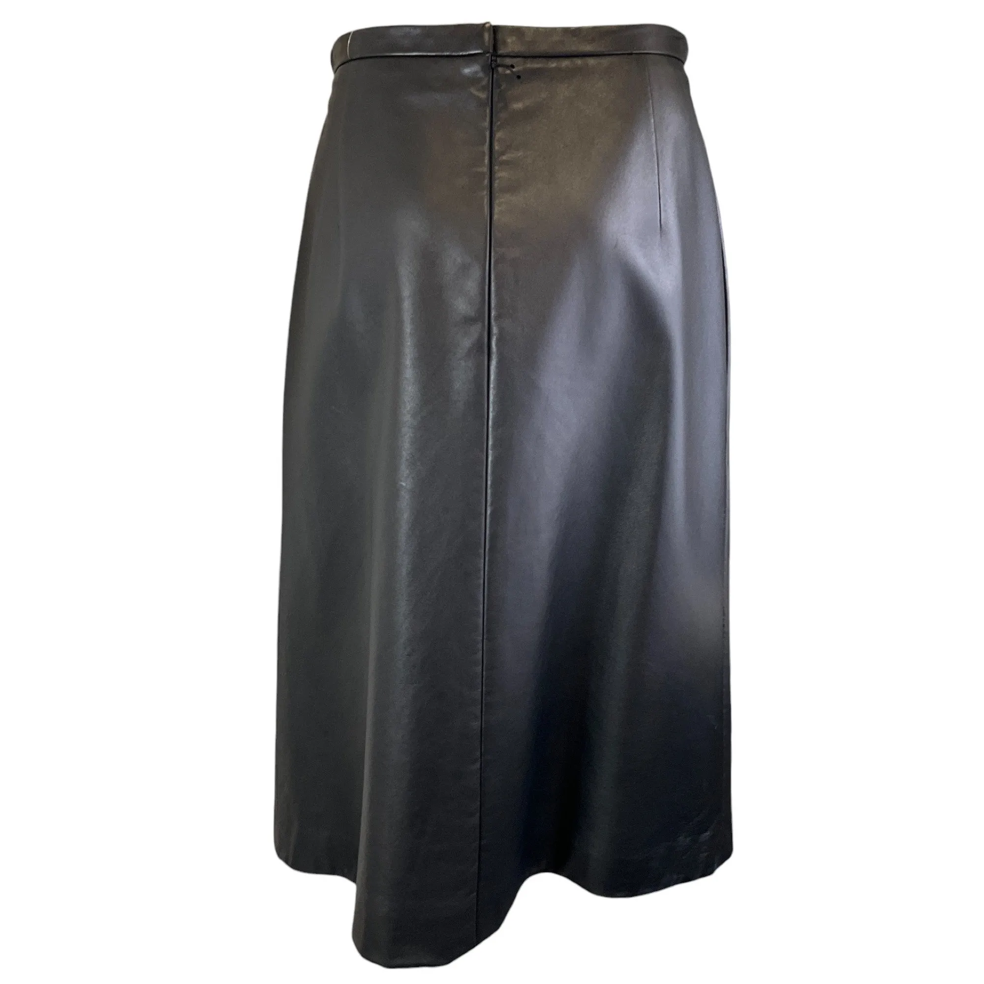 J. Mendel Black Lambskin Leather Midi Skirt