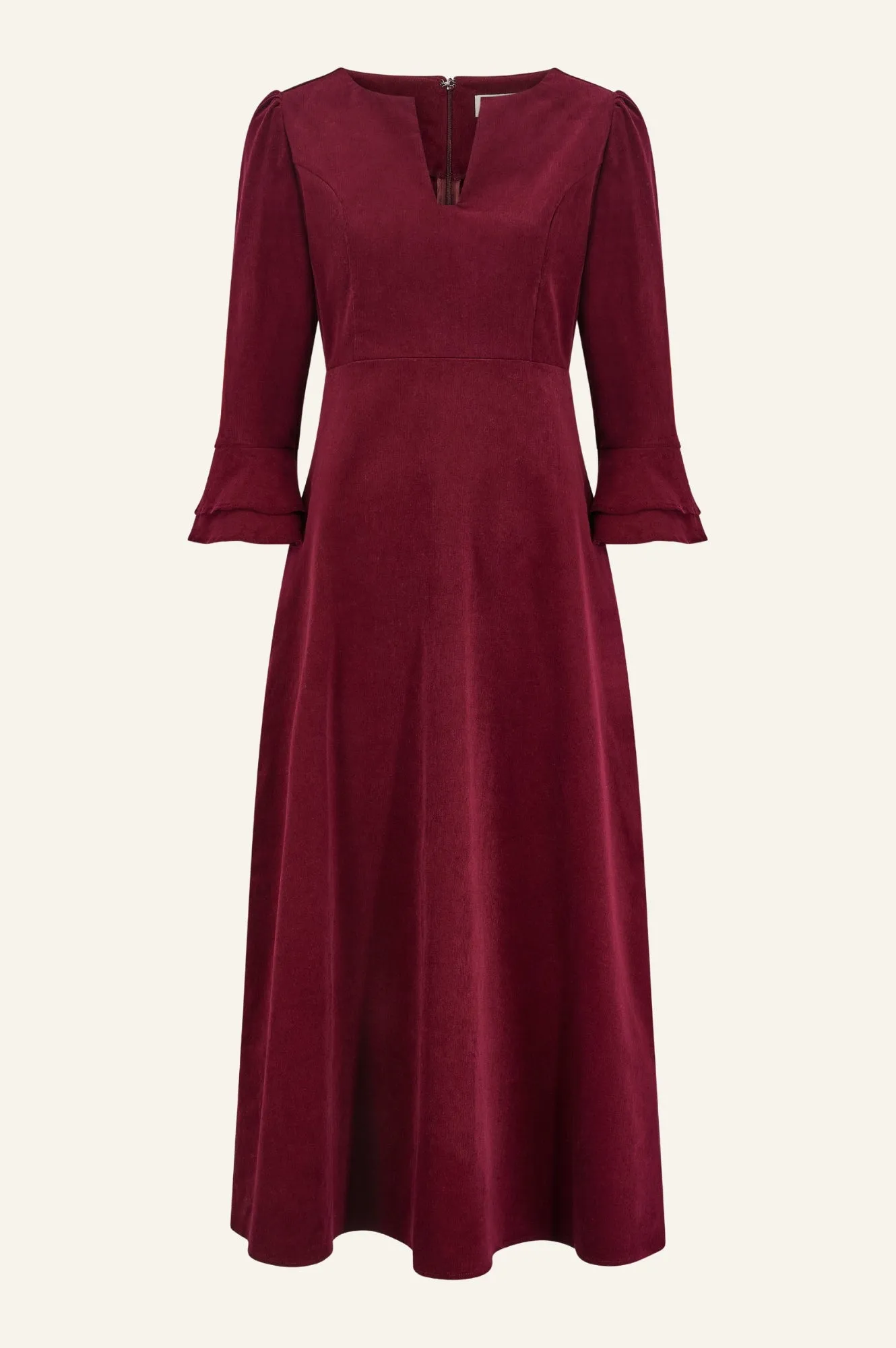 Jocelyn V-Neck 3/4 Sleeve Corduroy Dress | Wine