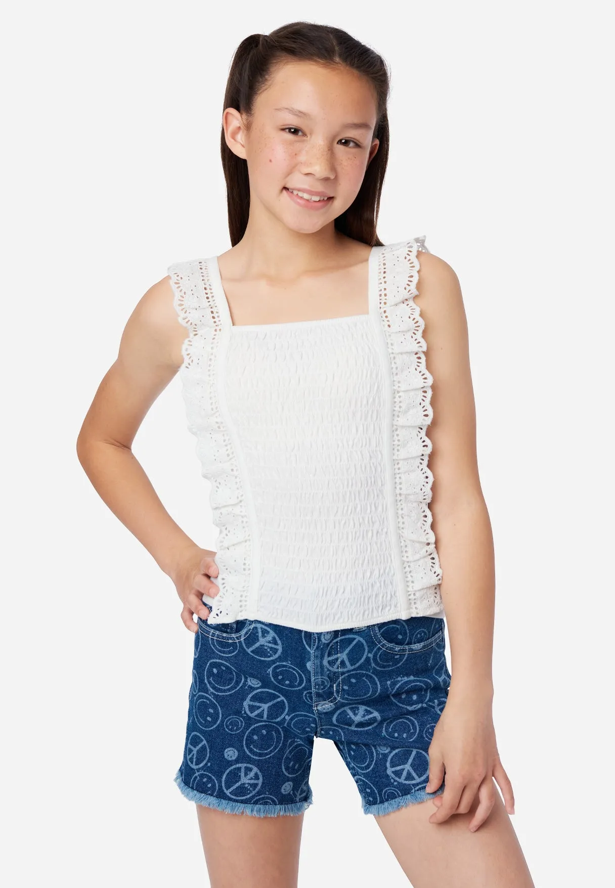 Knit Eyelet Smocked Tank