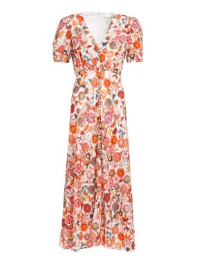 Lea Long Dress in Ivory Adorning print