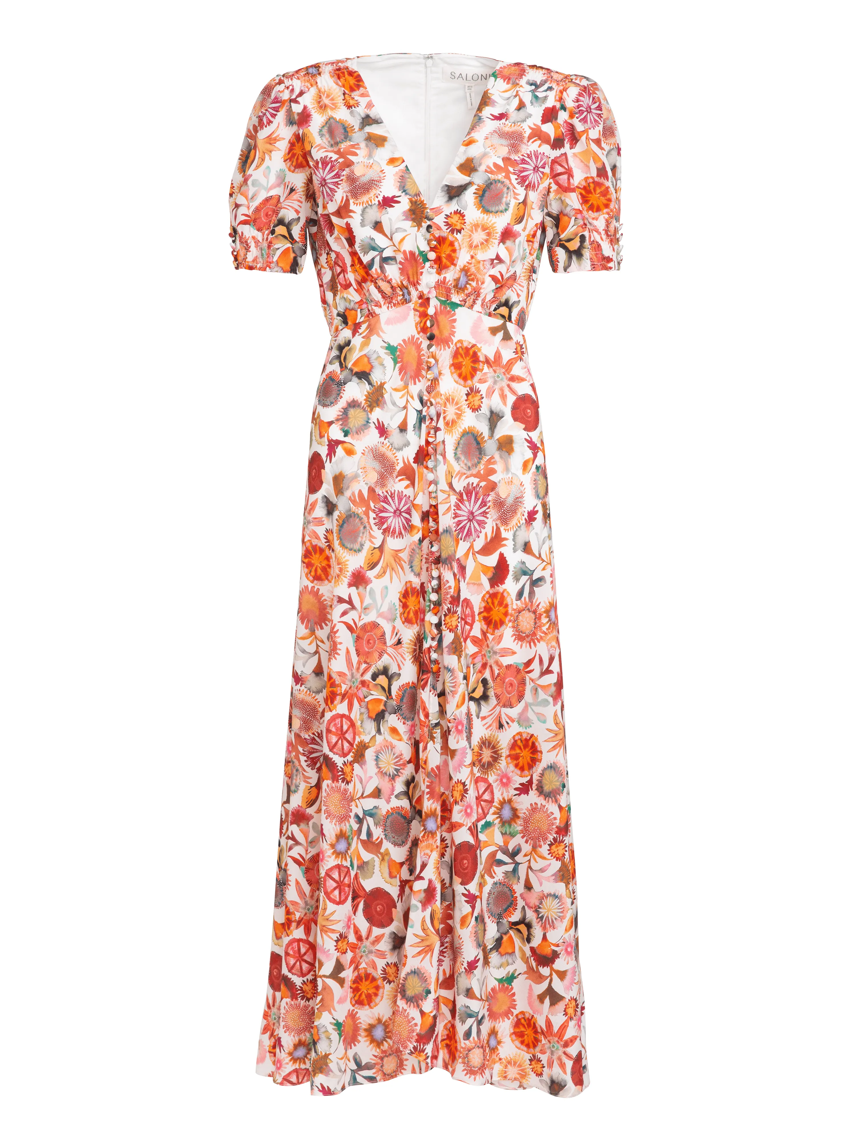 Lea Long Dress in Ivory Adorning print