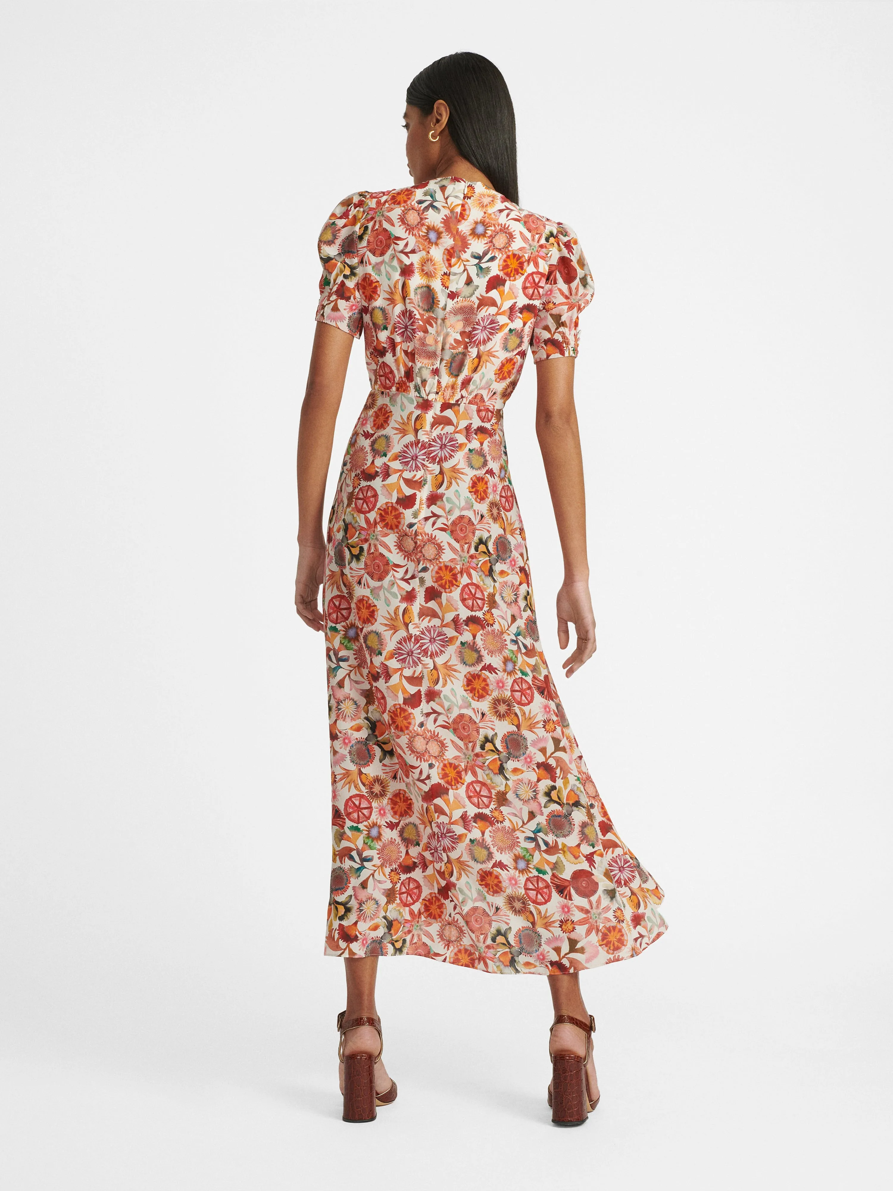 Lea Long Dress in Ivory Adorning print