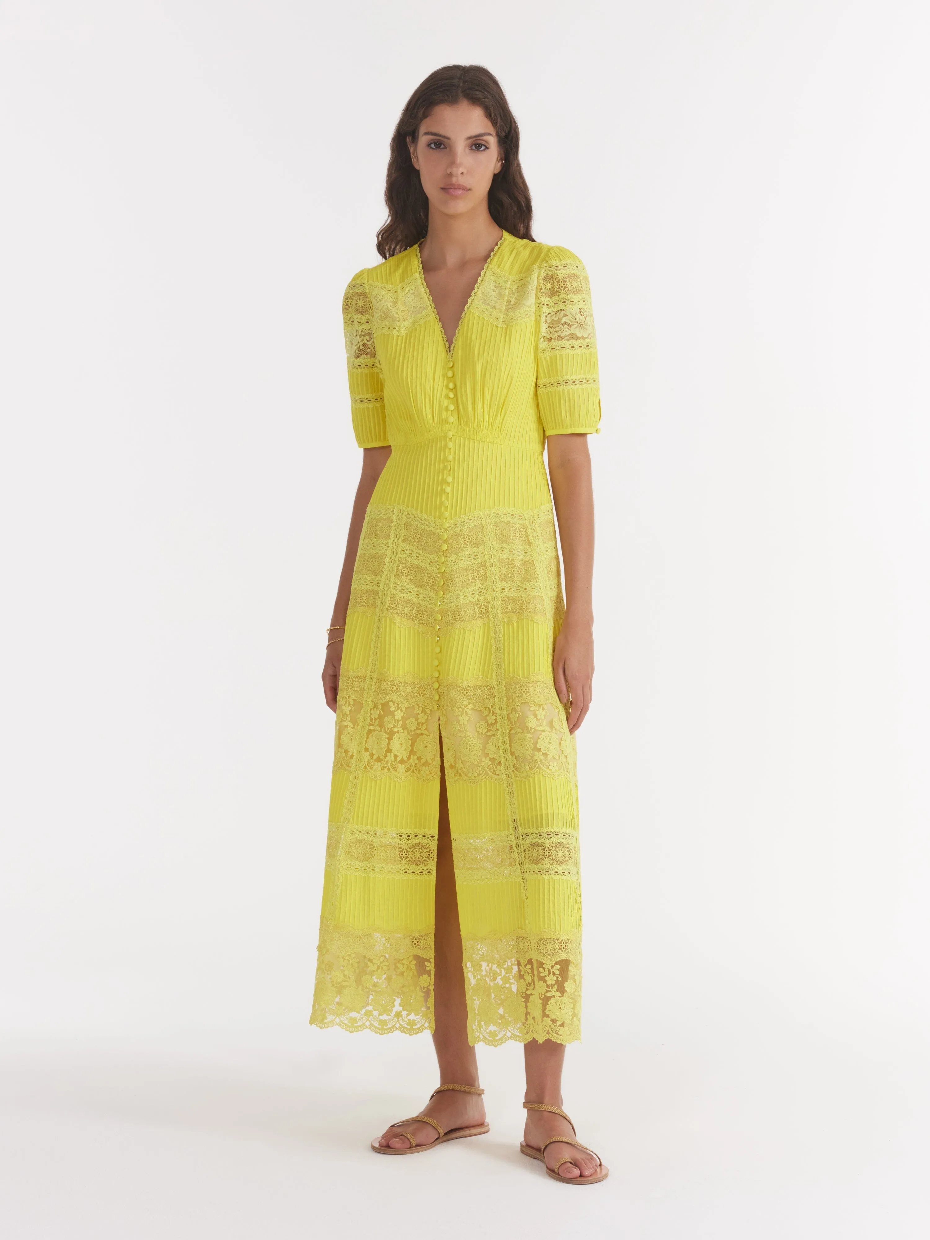 Lea Long Lace Dress in Citrine