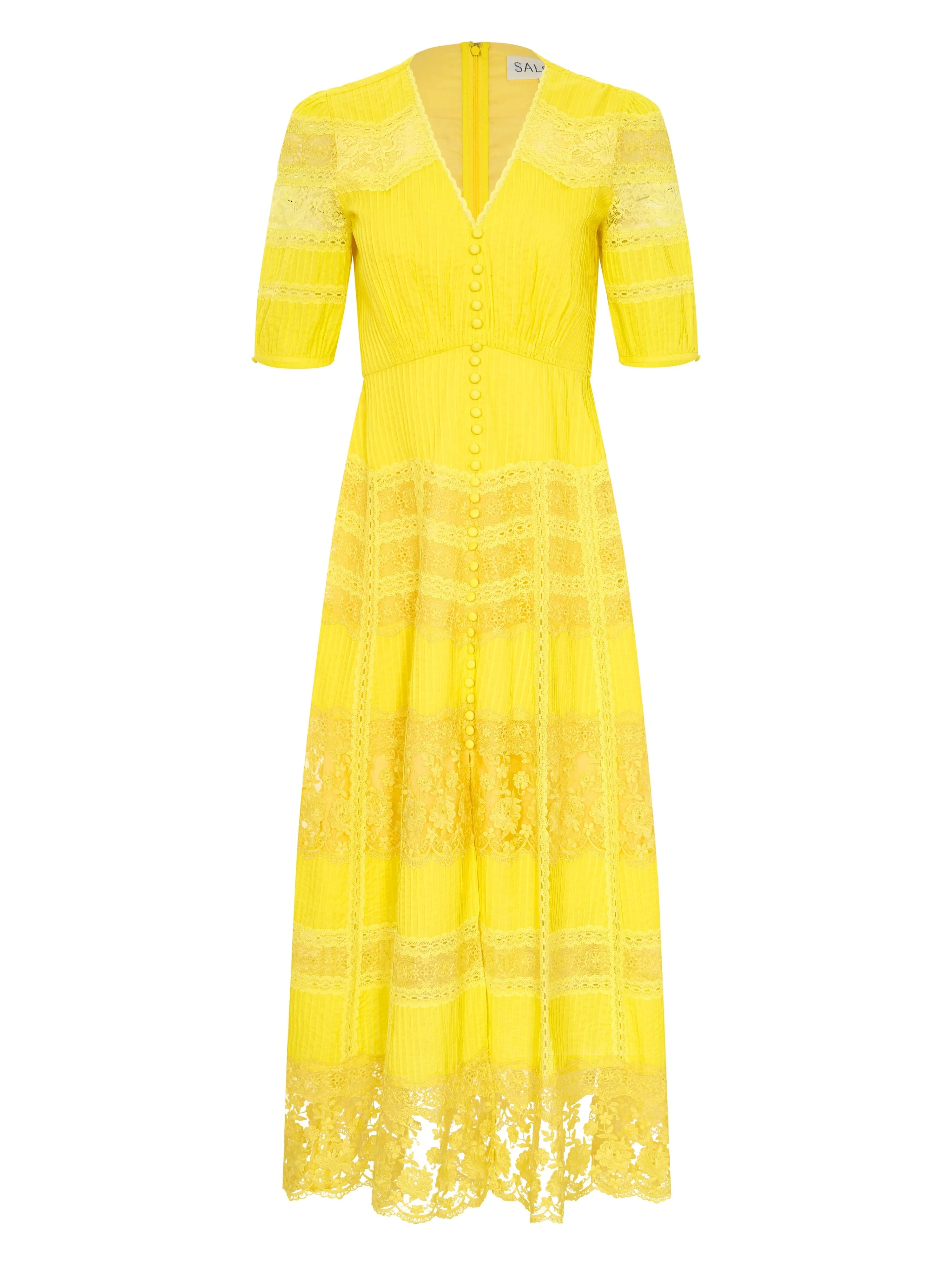 Lea Long Lace Dress in Citrine