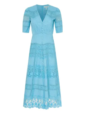 Lea Long Lace Dress in Cloud Blue