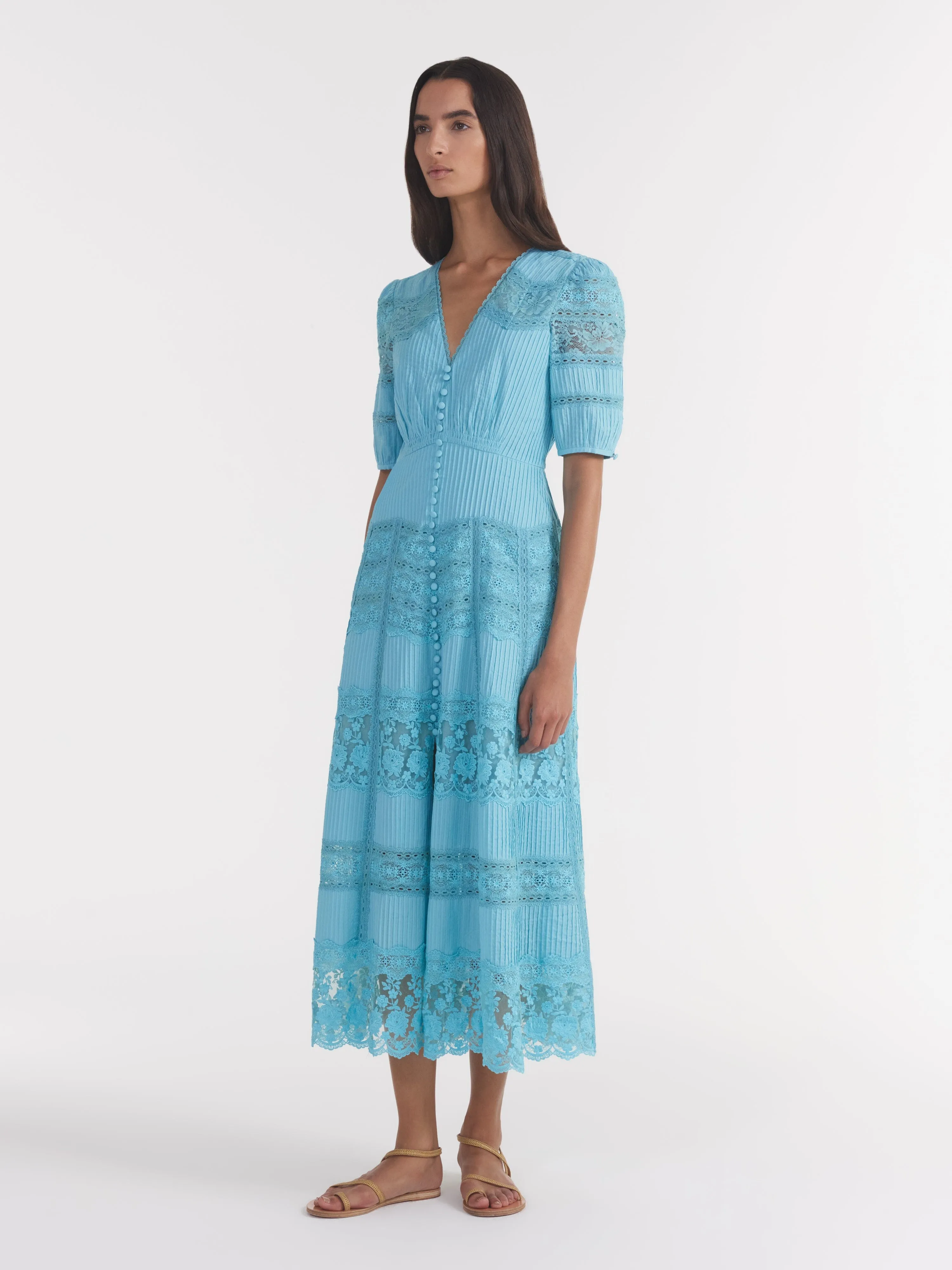 Lea Long Lace Dress in Cloud Blue