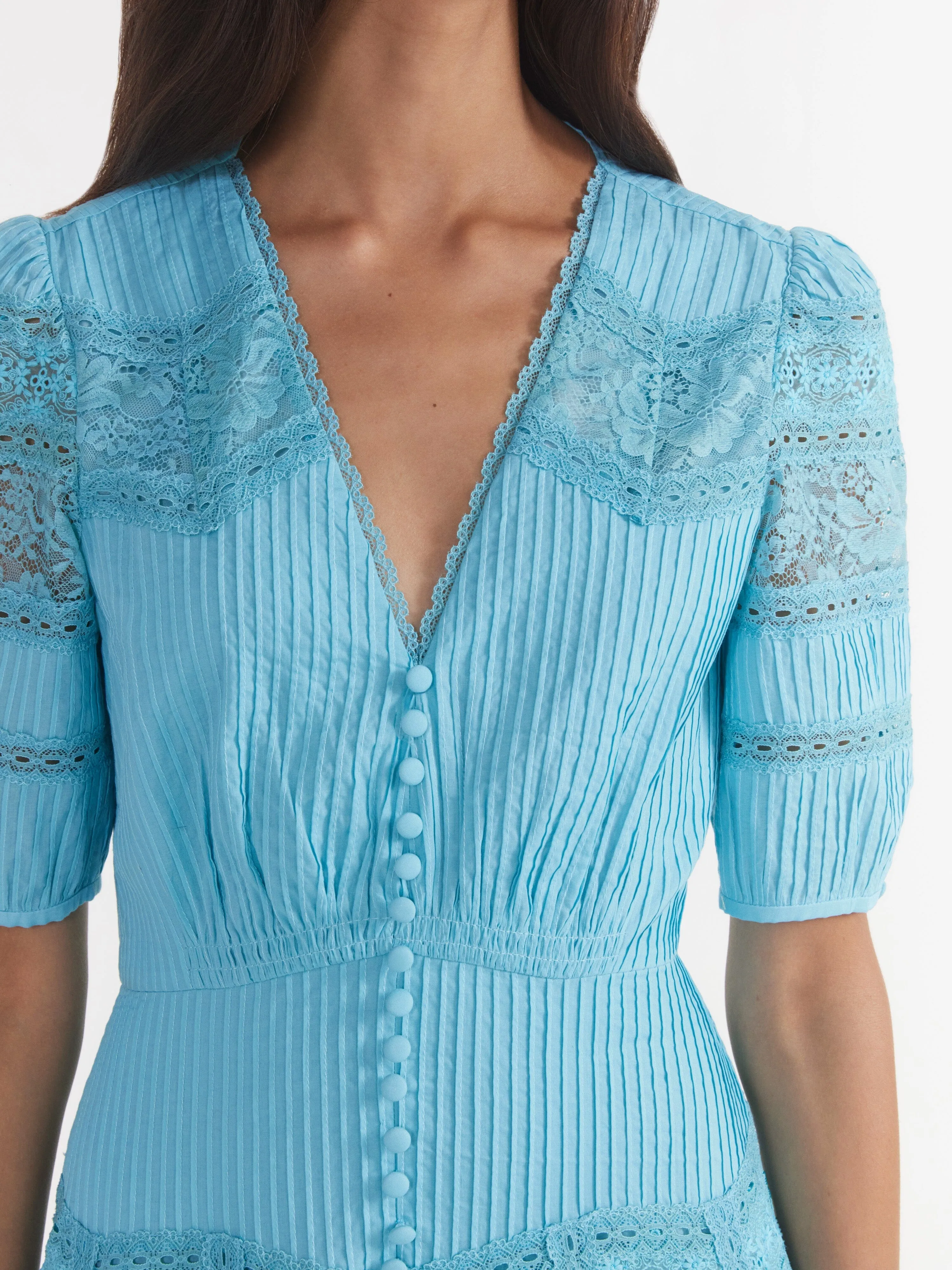 Lea Long Lace Dress in Cloud Blue