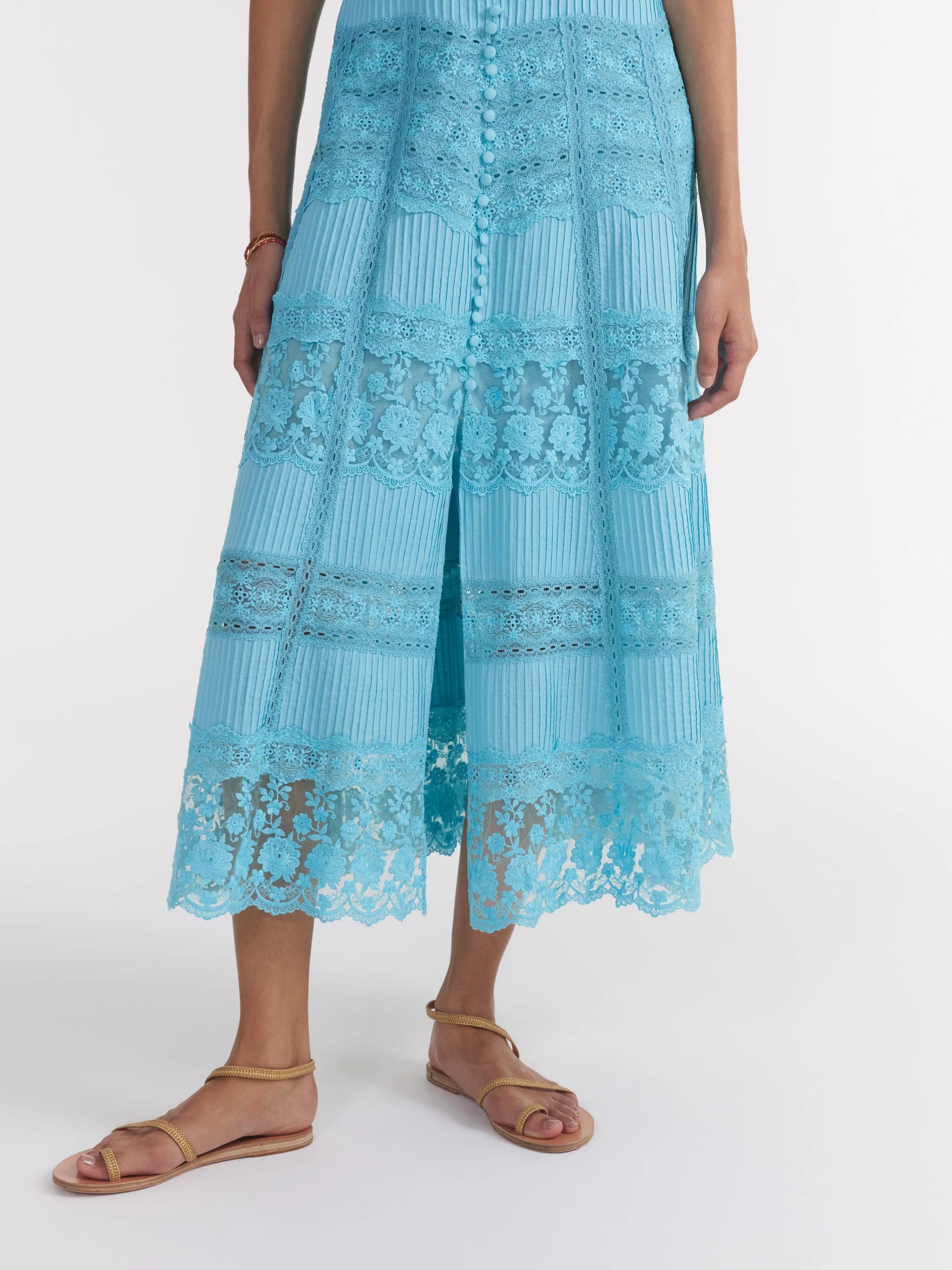 Lea Long Lace Dress in Cloud Blue