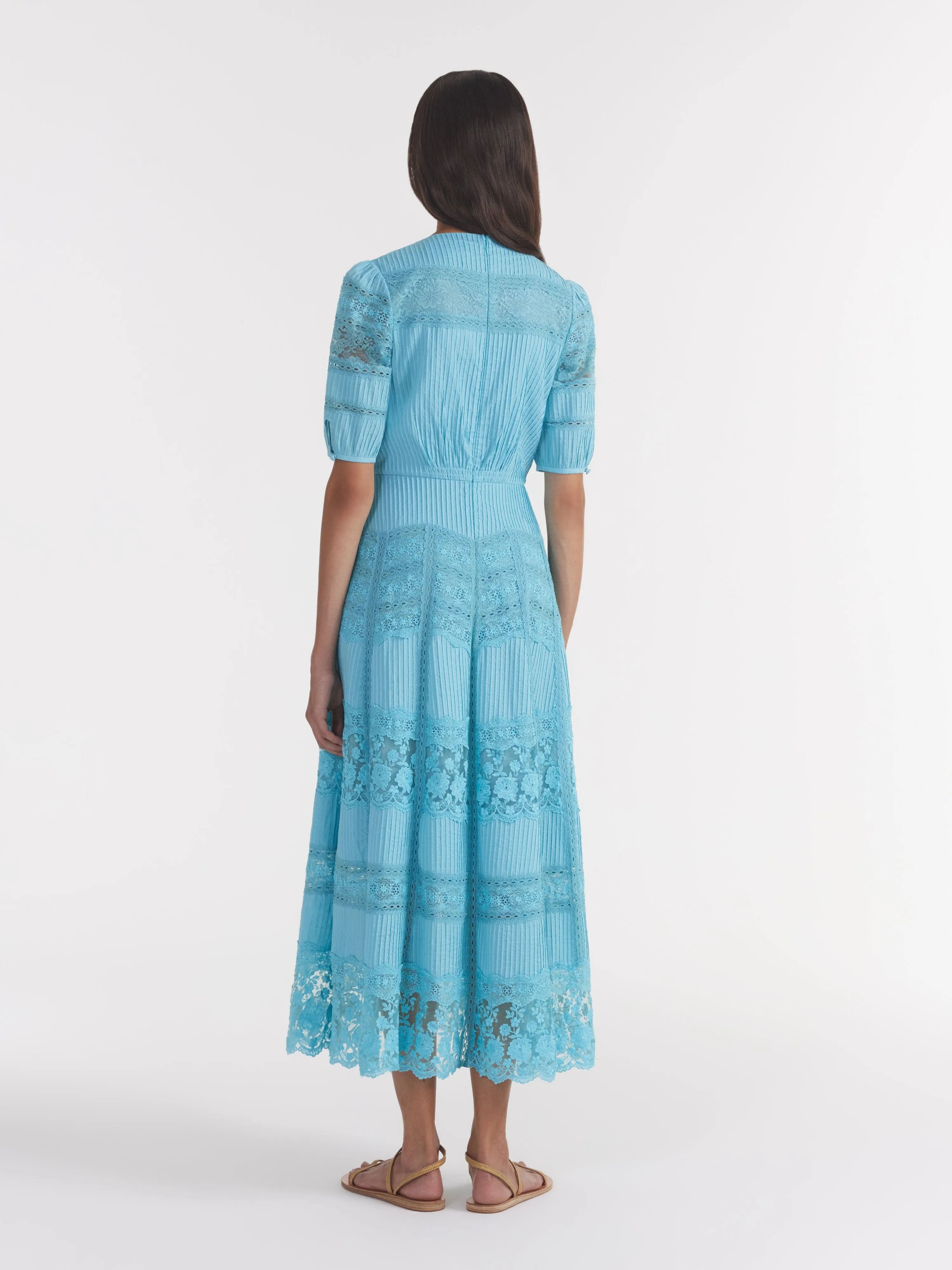 Lea Long Lace Dress in Cloud Blue