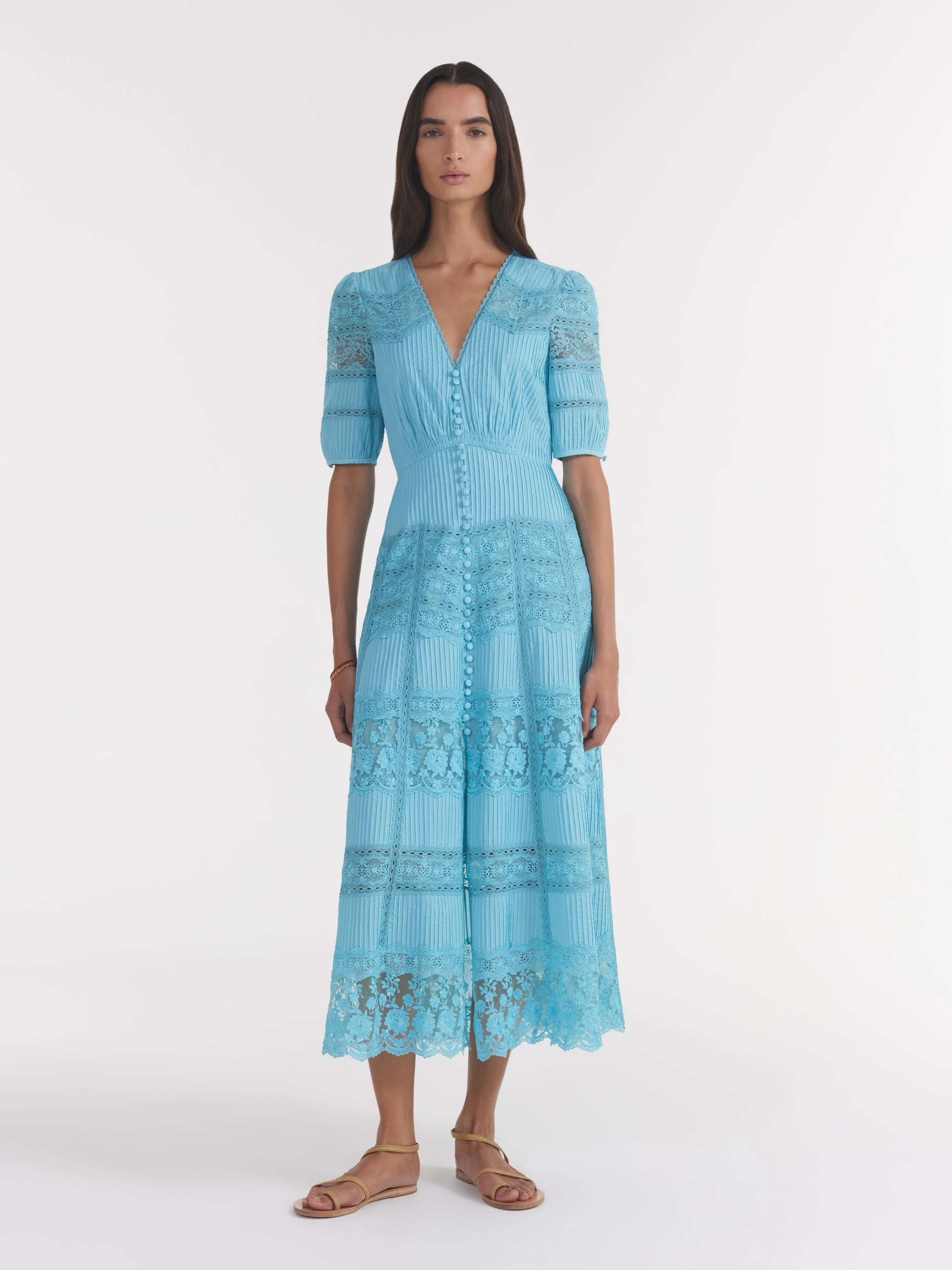 Lea Long Lace Dress in Cloud Blue