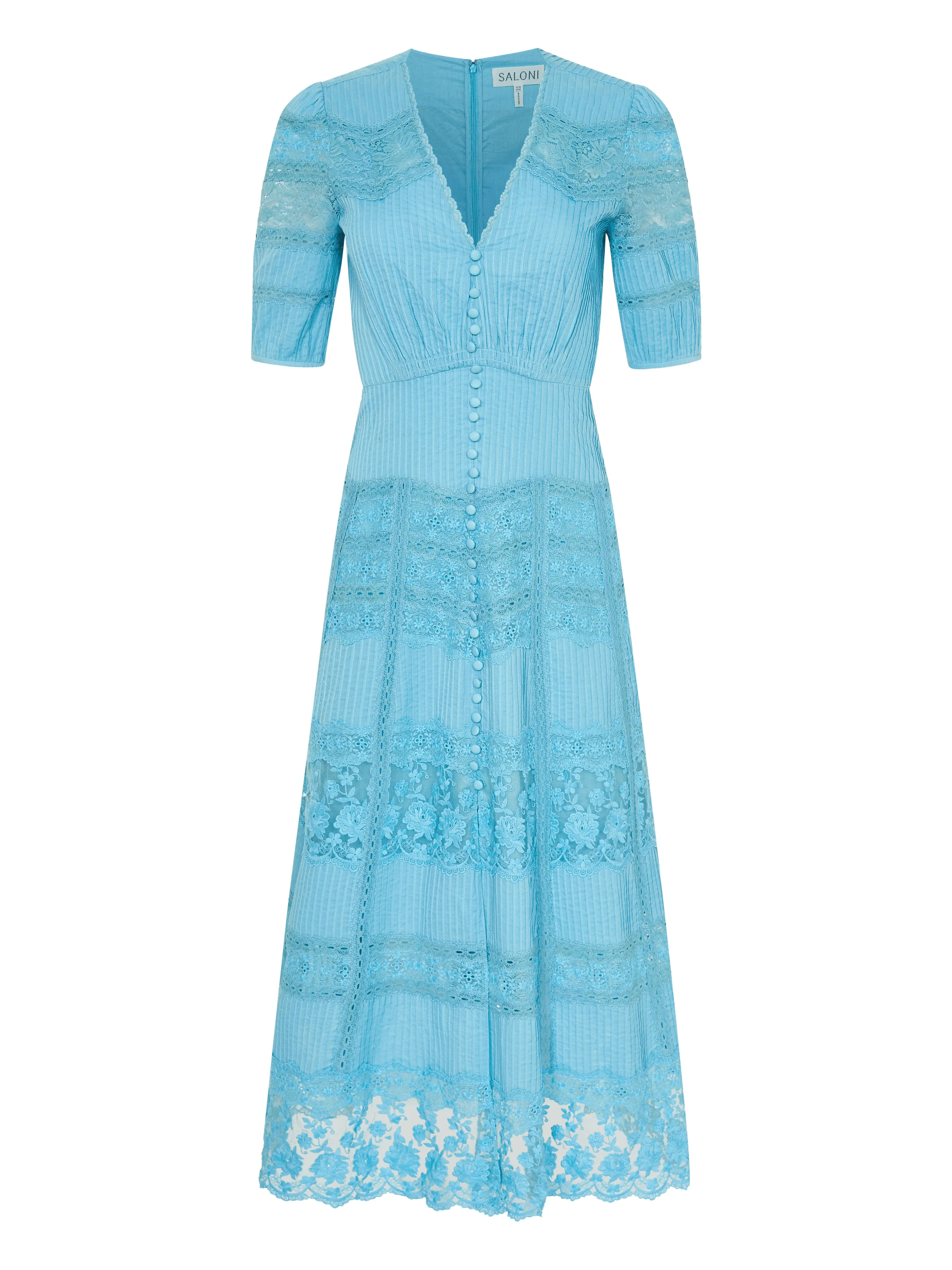 Lea Long Lace Dress in Cloud Blue