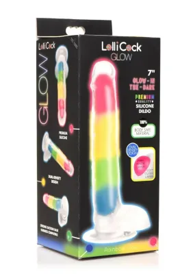 Lollicock Glow In The Dark Rainbow Silicone Dildo with Balls