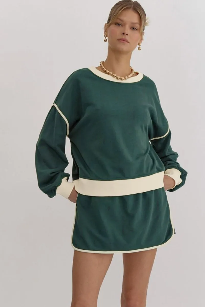 Loose Pullover and Lace-up Waist Skort Set