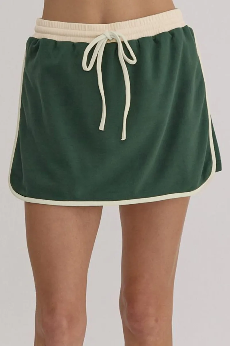 Loose Pullover and Lace-up Waist Skort Set