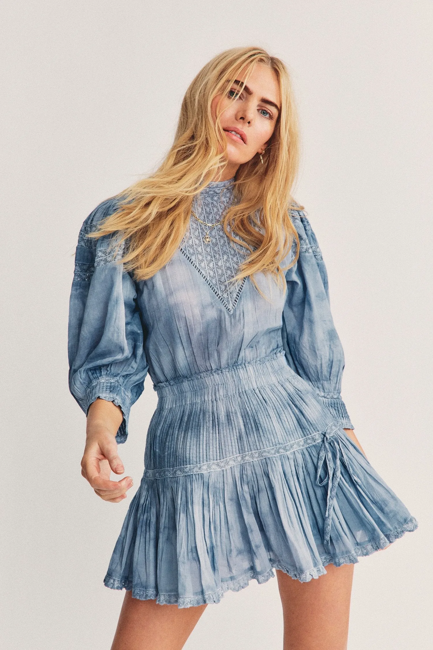 Love Shack Fancy - Viola Dress in Pacific Indigo Hand Dye