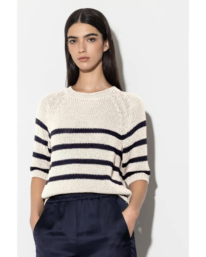 Luisa Cerano Stripe 1/2 Sleeve Knit Pullover