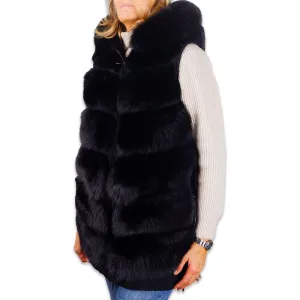 Made in Italy Sleeveless Wool Coat with Fox Fur Trim