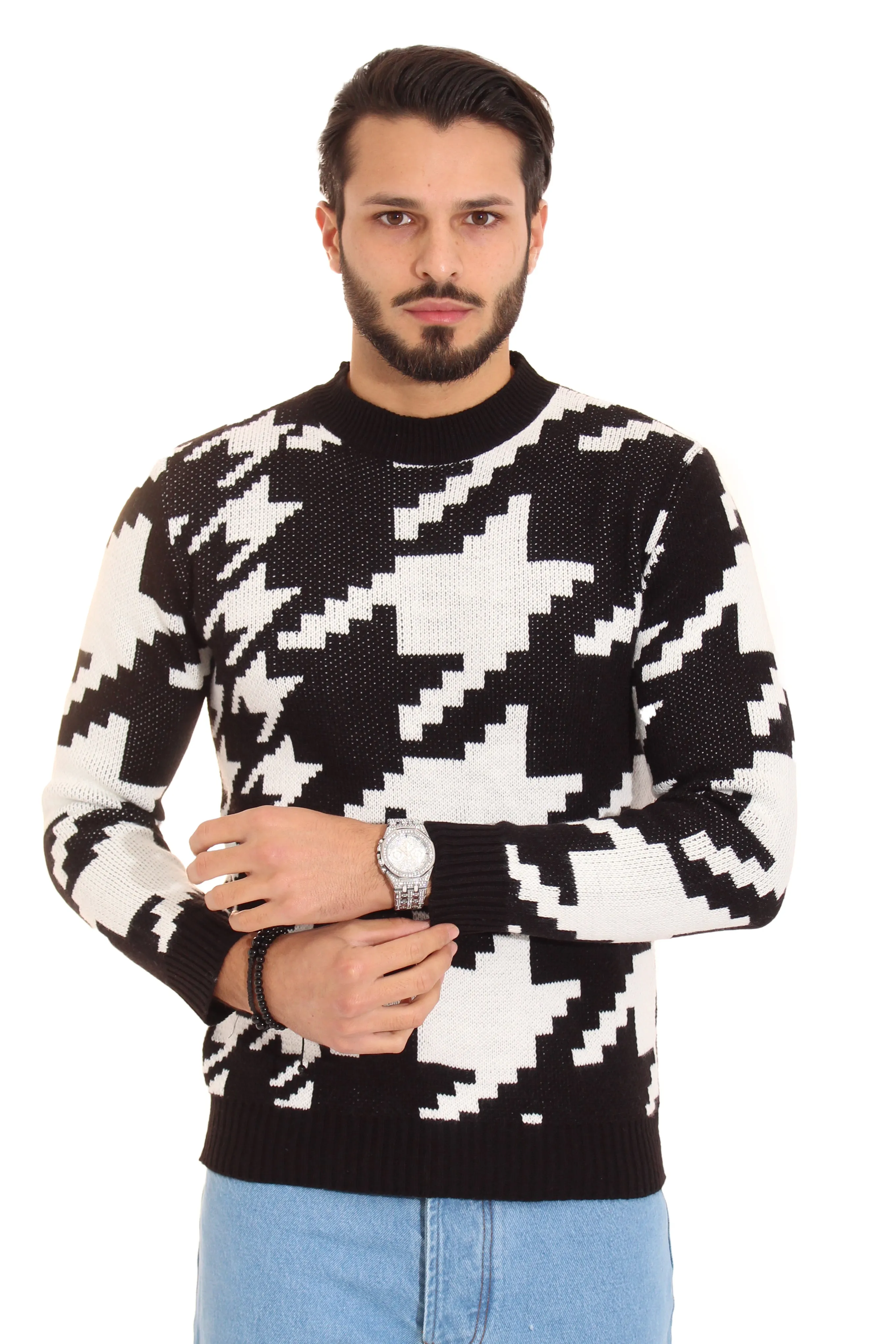 Maglione Uomo Pullover Girocollo Bicolore Art. Mg79