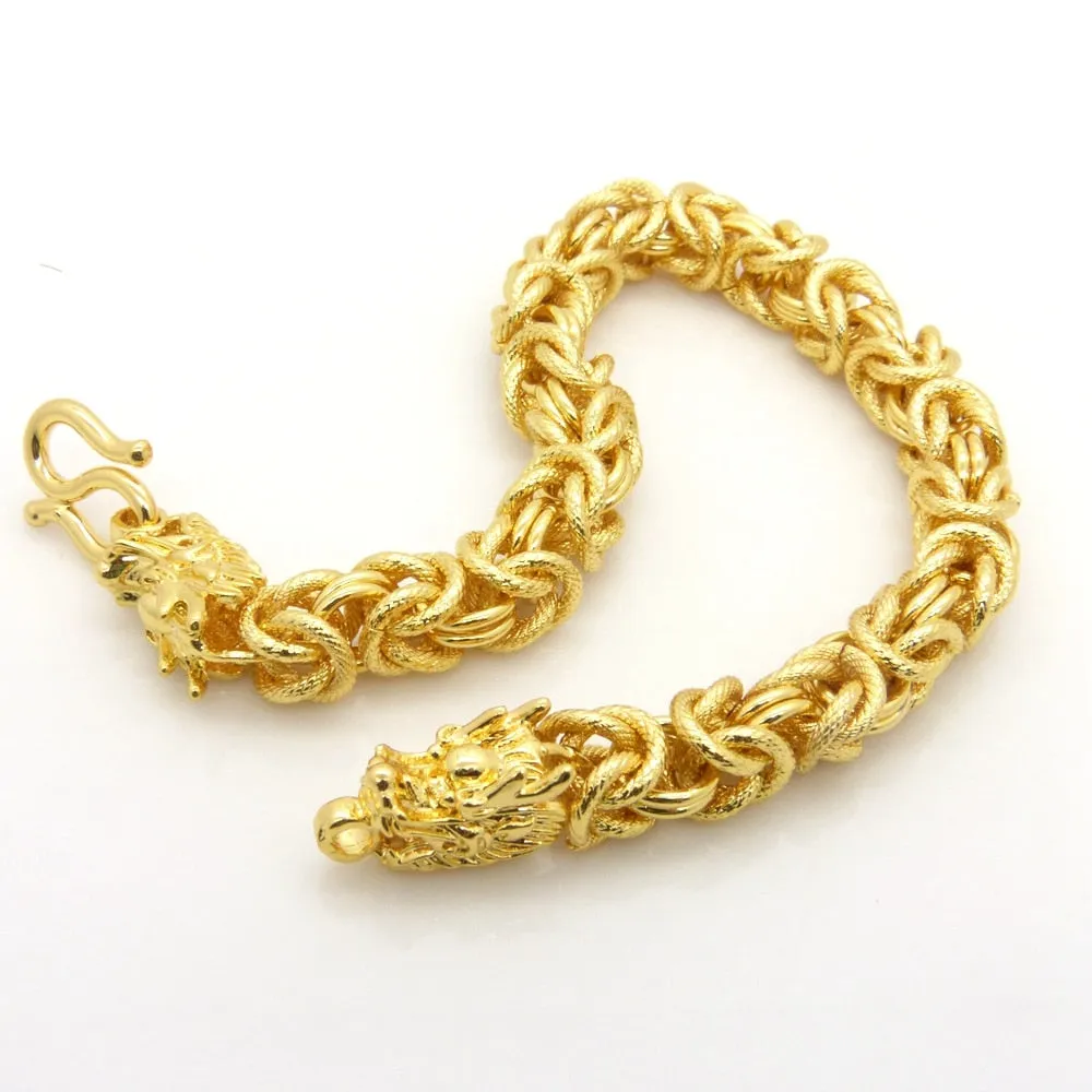 Mens Dragon Head 18k Gold Filled 8.6 inch Byzantine link Wrist Chain