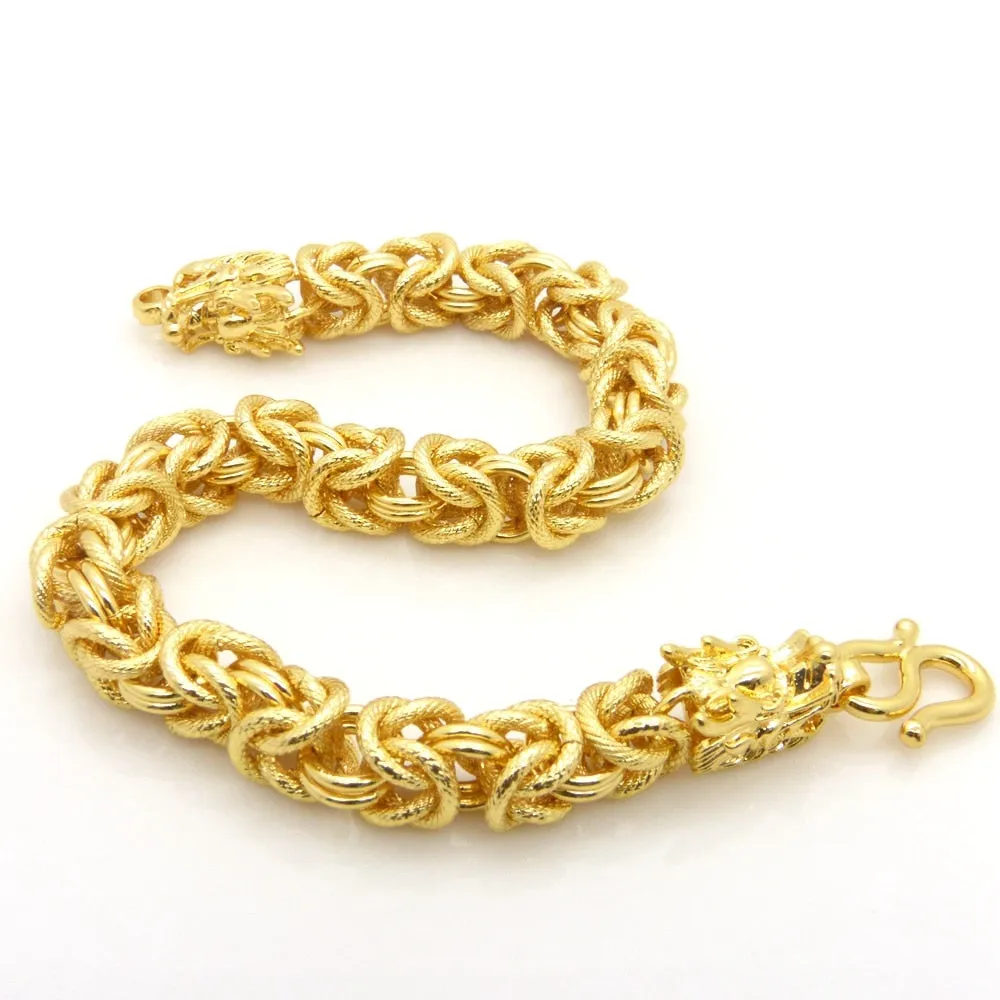 Mens Dragon Head 18k Gold Filled 8.6 inch Byzantine link Wrist Chain