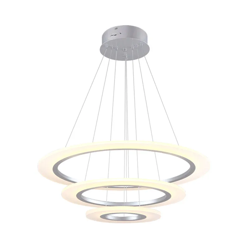 Minimalist 3-Layer Round Pendant LED Chandelier for Living Room - Silver