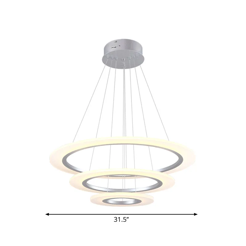 Minimalist 3-Layer Round Pendant LED Chandelier for Living Room - Silver