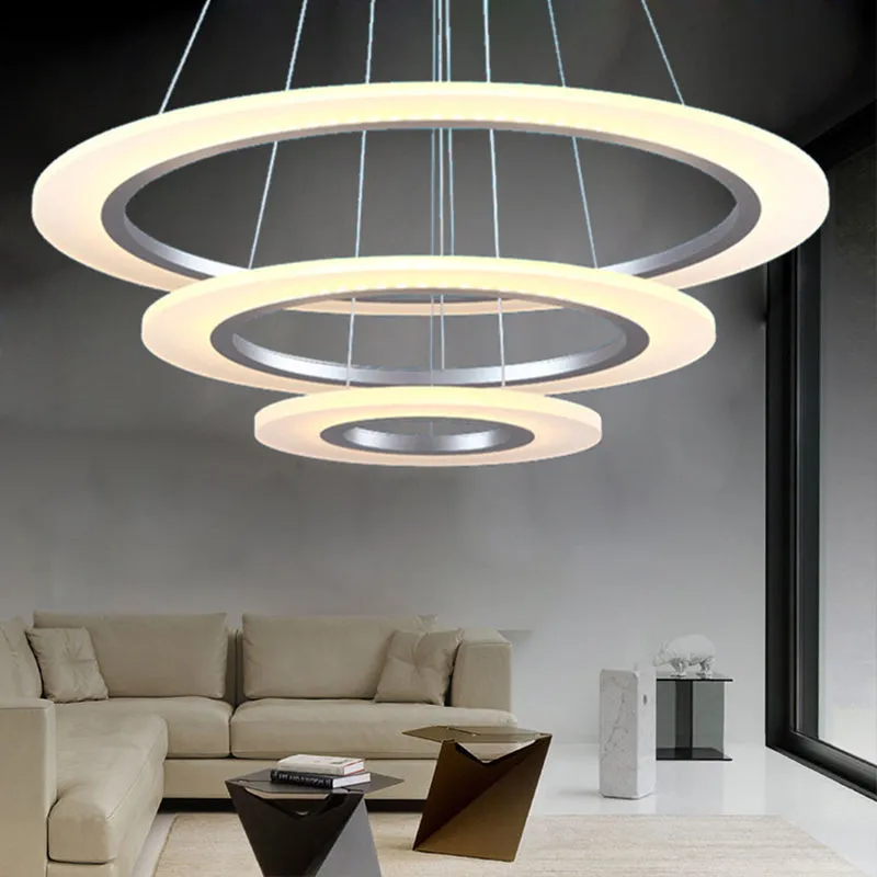 Minimalist 3-Layer Round Pendant LED Chandelier for Living Room - Silver