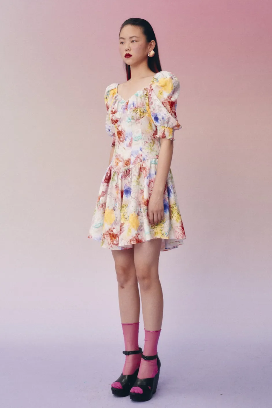 Mukzin | Floral Open Collar Dress