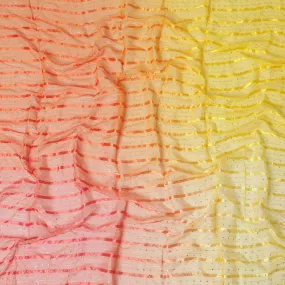 Multicolor synthetic chiffon fabric with gold stripe having same tone metallic dot foil in stripe design-D13653