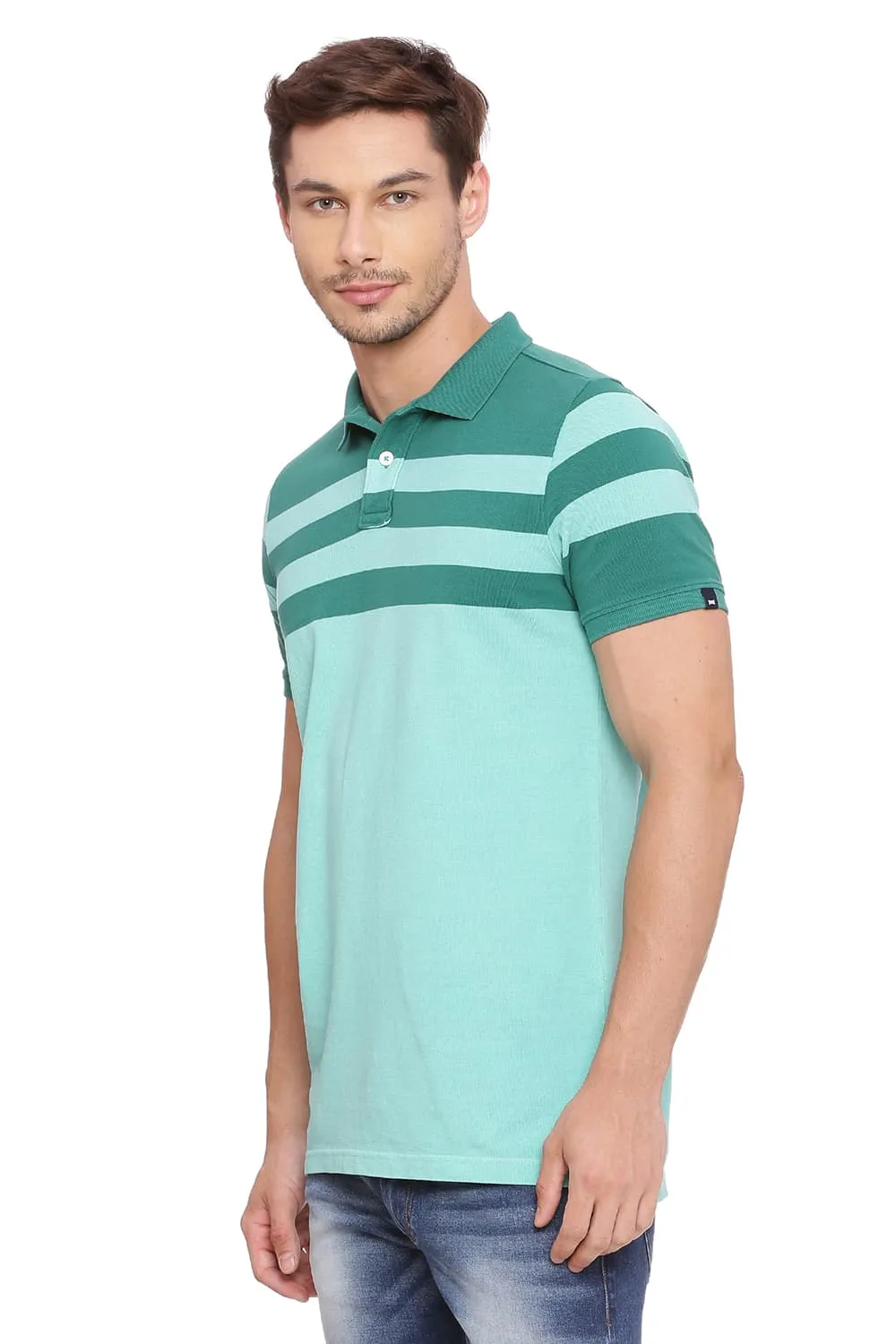 Muscle Fit Stripes Polo T Shirt