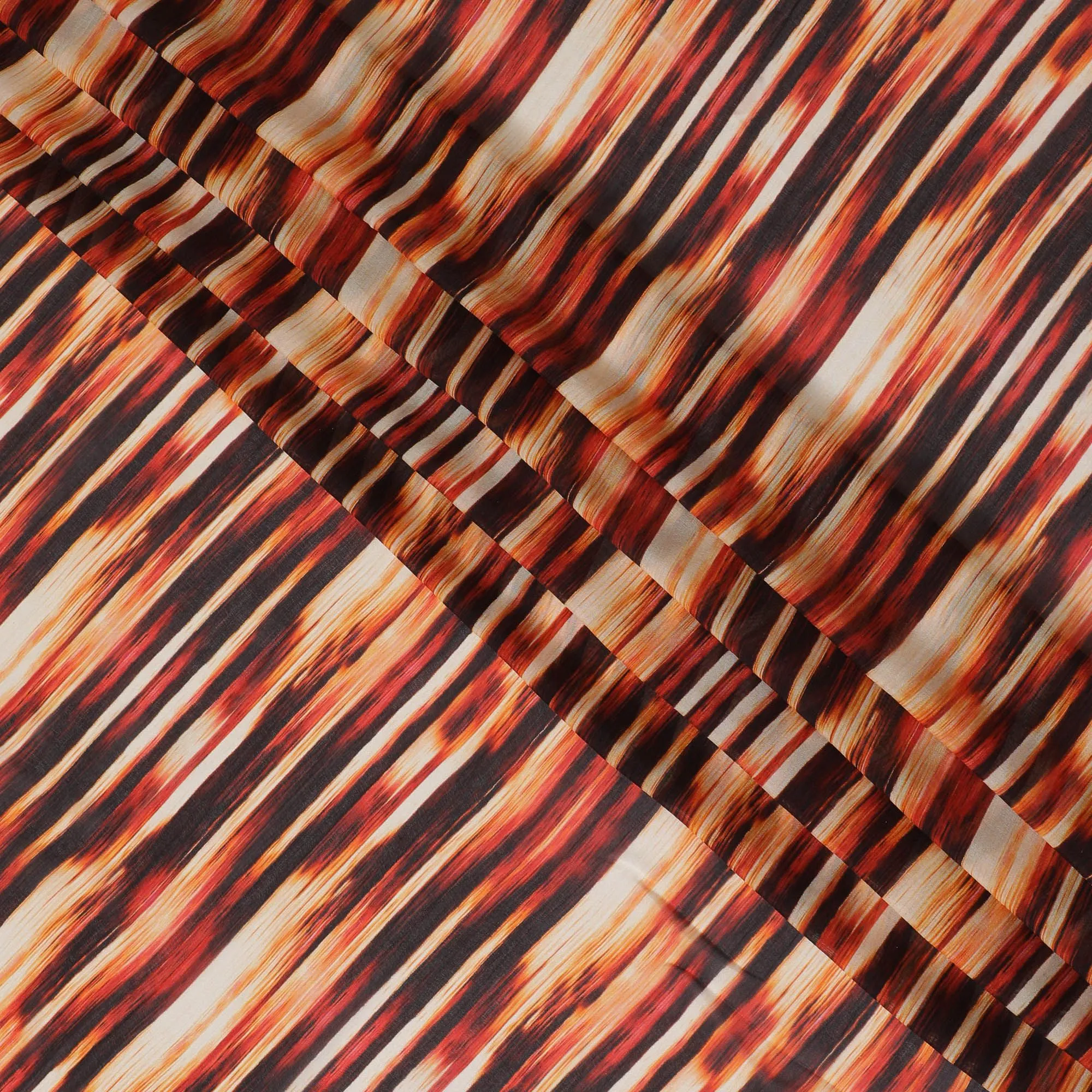 Mustard orange Premium pure silk chiffon with pearl grey and black print in stripe design-D16989