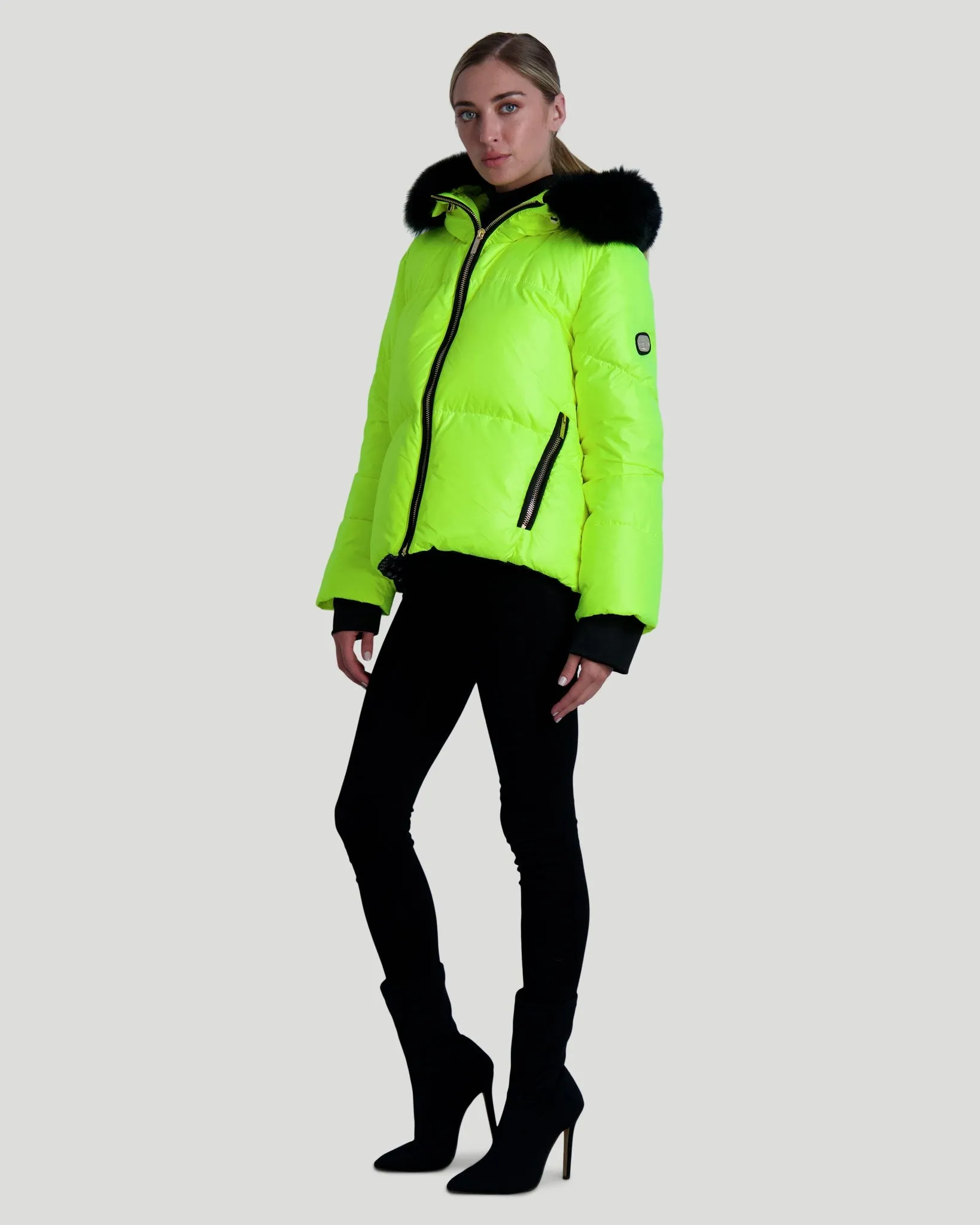 Neon Après-Ski Jacket with Detachable Toscana Shearling Lamb Hood Trim