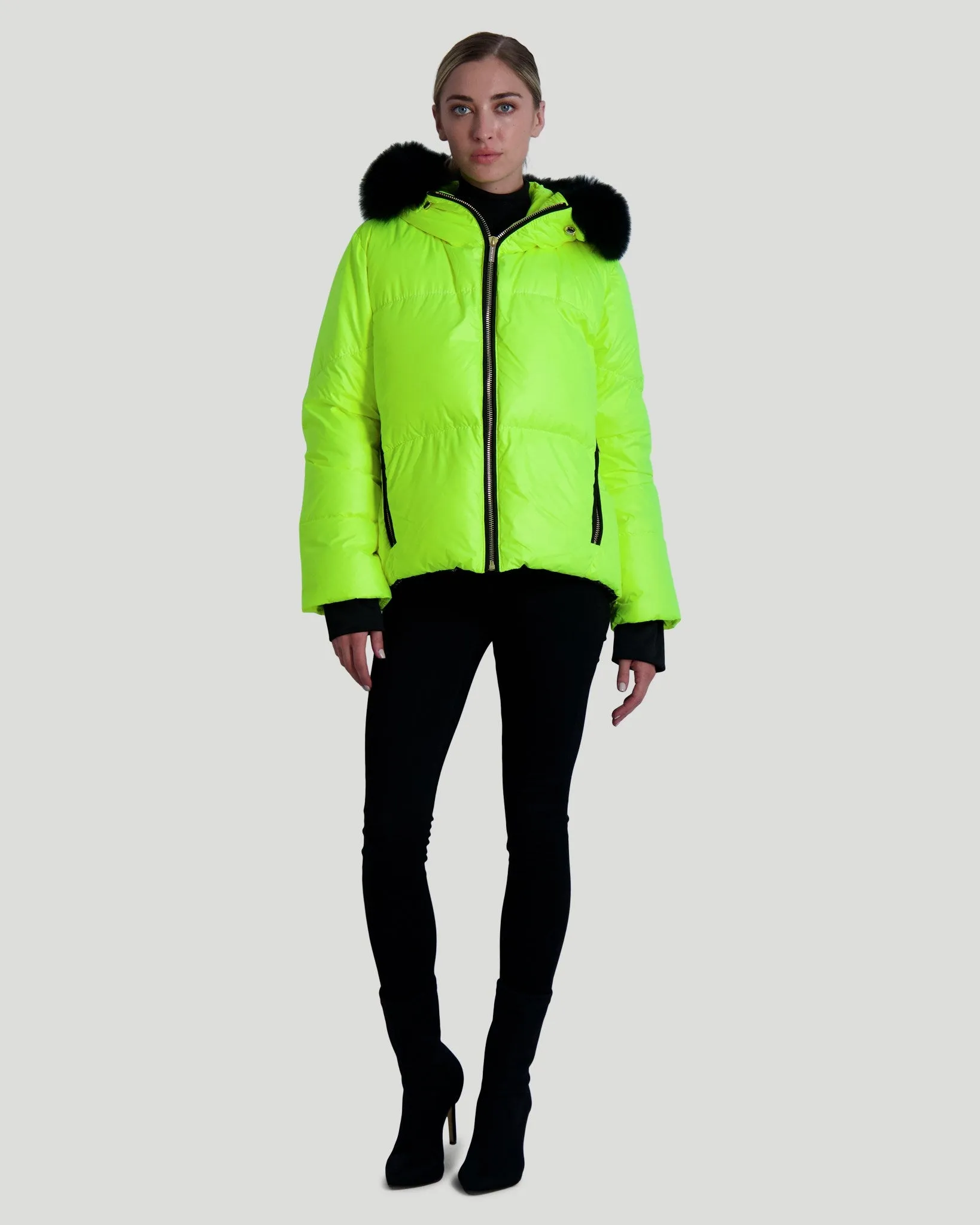 Neon Après-Ski Jacket with Detachable Toscana Shearling Lamb Hood Trim