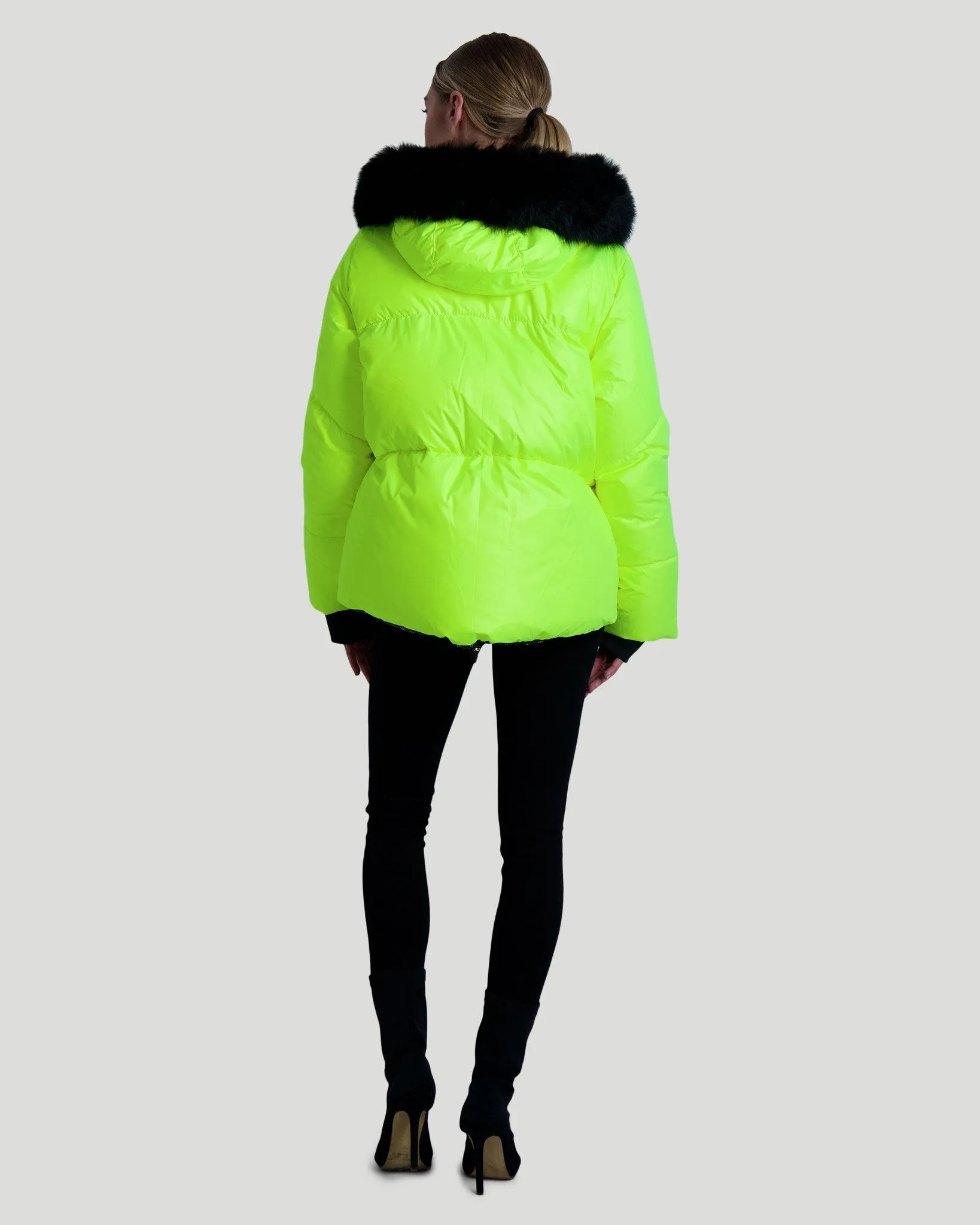 Neon Après-Ski Jacket with Detachable Toscana Shearling Lamb Hood Trim