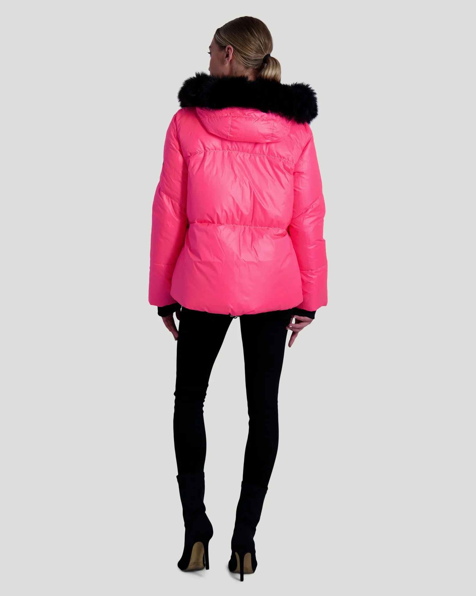 Neon Après-Ski Jacket with Detachable Toscana Shearling Lamb Hood Trim