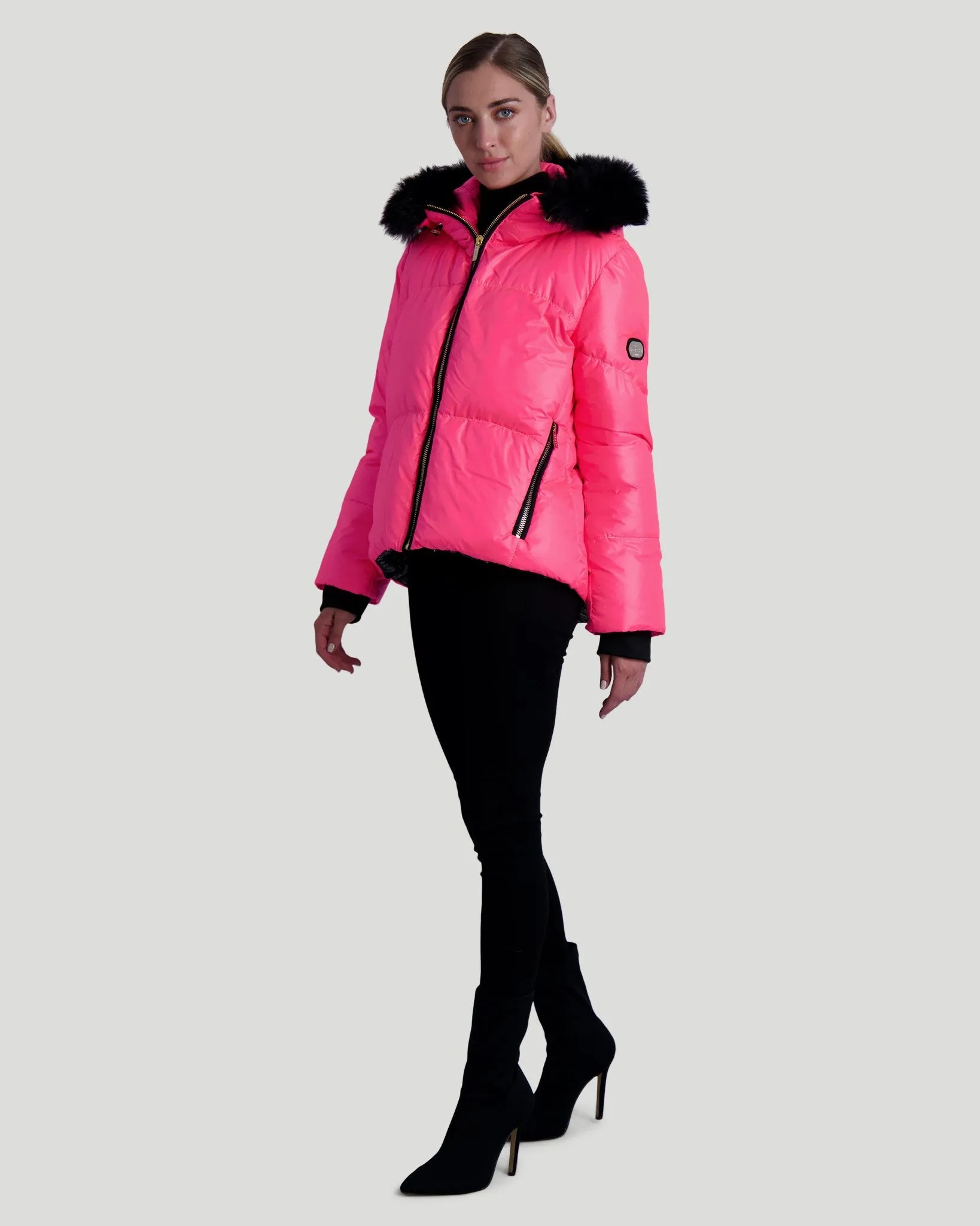 Neon Après-Ski Jacket with Detachable Toscana Shearling Lamb Hood Trim