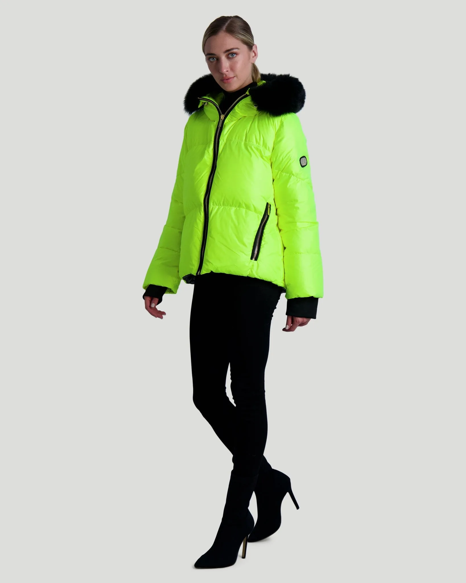 Neon Après-Ski Jacket with Detachable Toscana Shearling Lamb Hood Trim